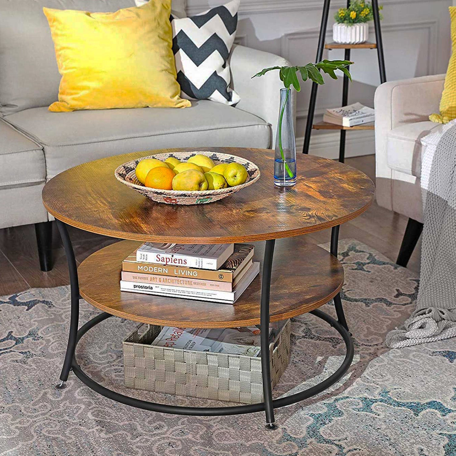 VASAGLE - Table Basse, Table de Salon, Buffet Bas, 2 Niveaux, avec Étagère de Rangement, Montage Facile, Structure en Métal, Style Industriel