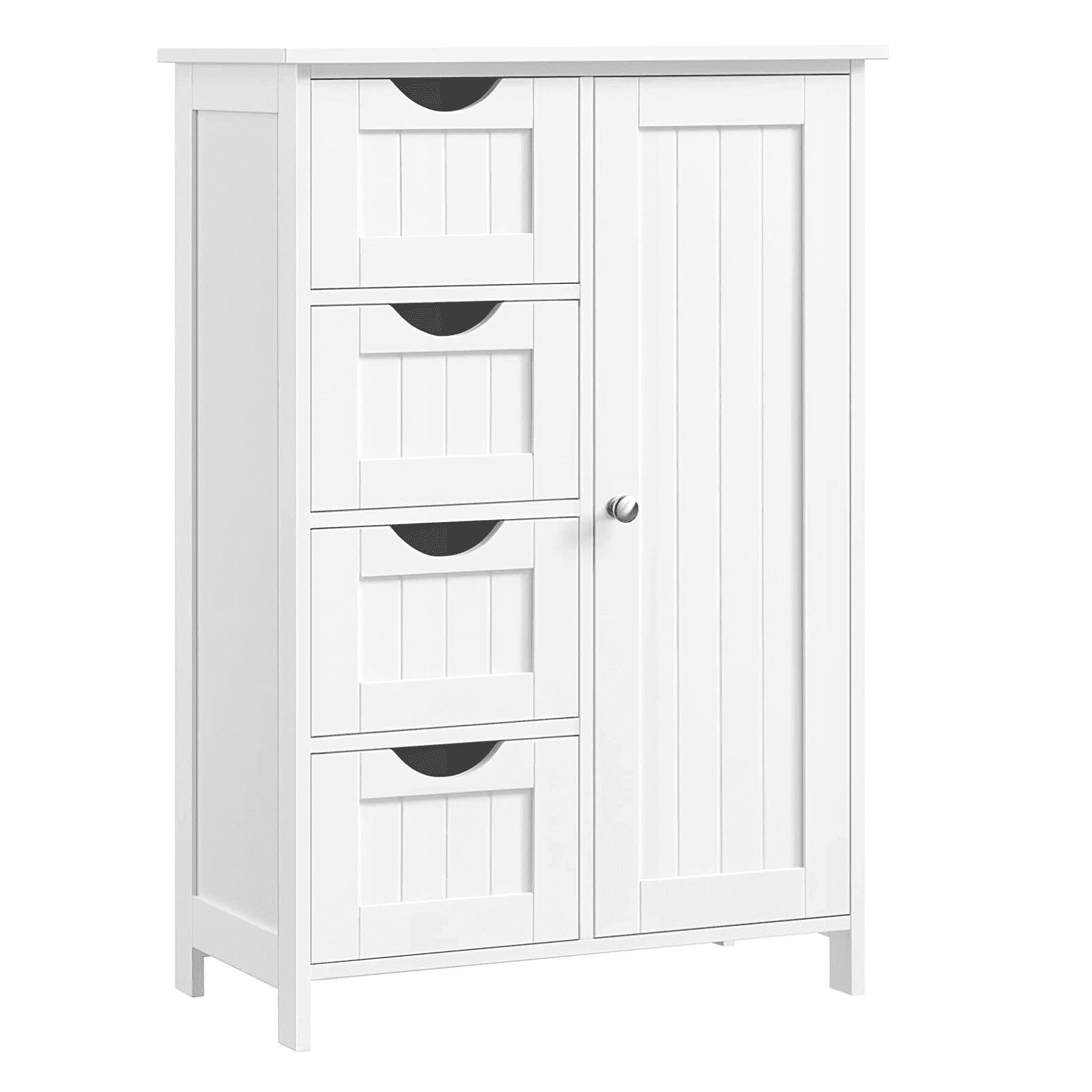 Vasagle Meuble de Salle de Bain sur Pied, Meuble de Rangement avec 4 Tiroirs, Étagère réglable, Blanc
