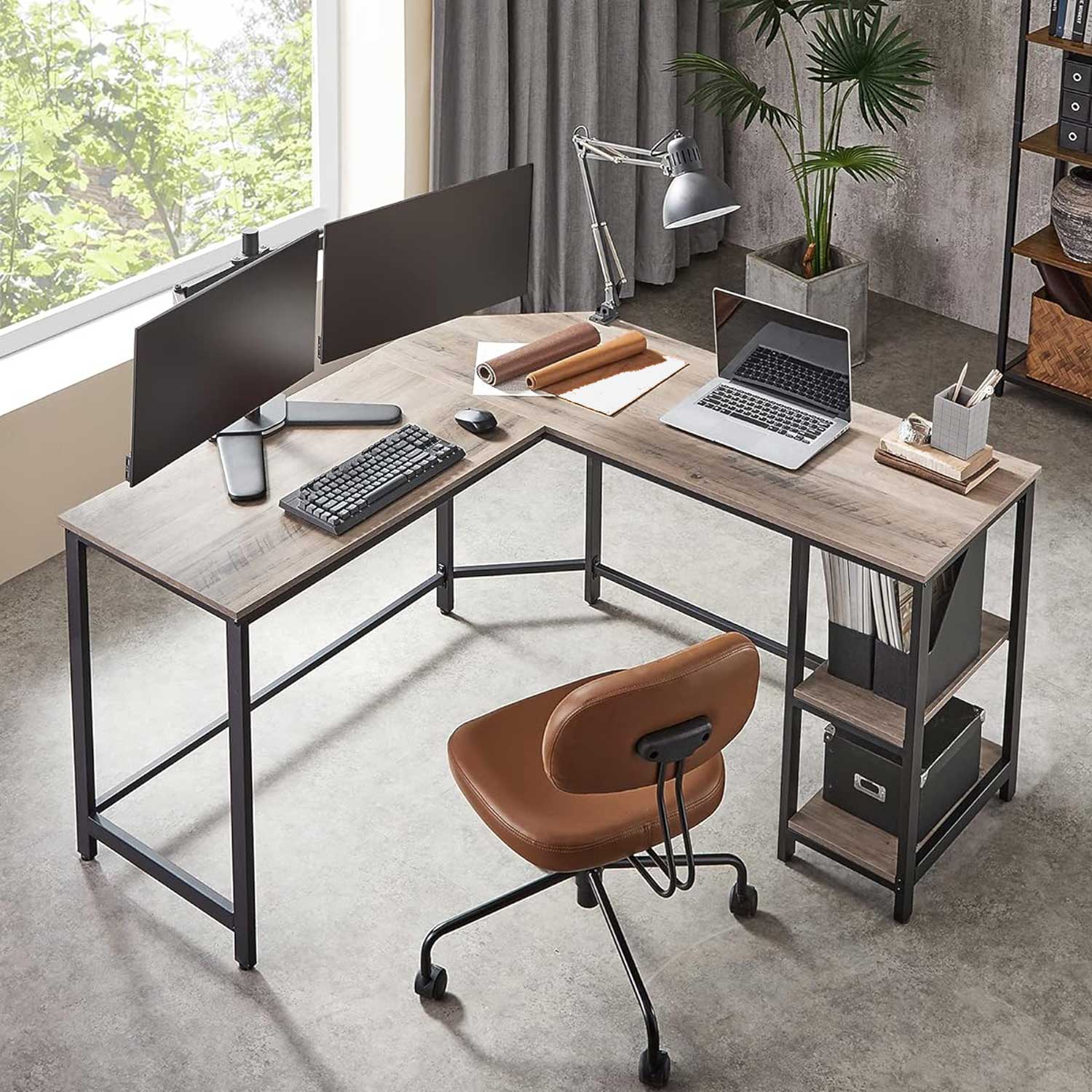 VASAGLE - Bureau Dangle, Bureau Dordinateur, Bureau dangle Gamer, Bureau dangle peu encombrant, Poste de Travail avec Étagères, Grège et Noir