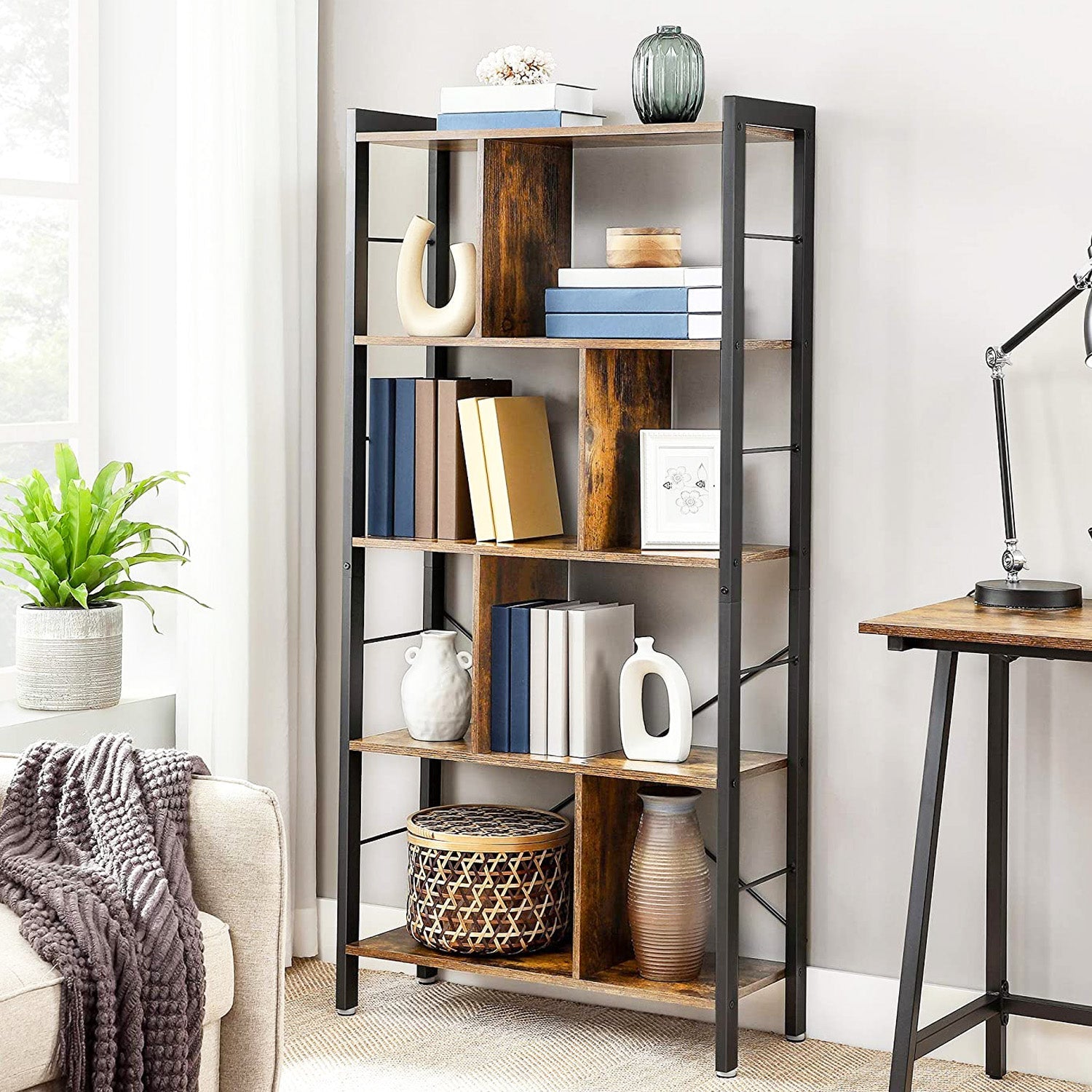 VASAGLE - Bibliothèque de style industriel, Étagère de rangement à 4 niveaux, Meuble de rangement sur pied, pour salon, Bureau, montage facile