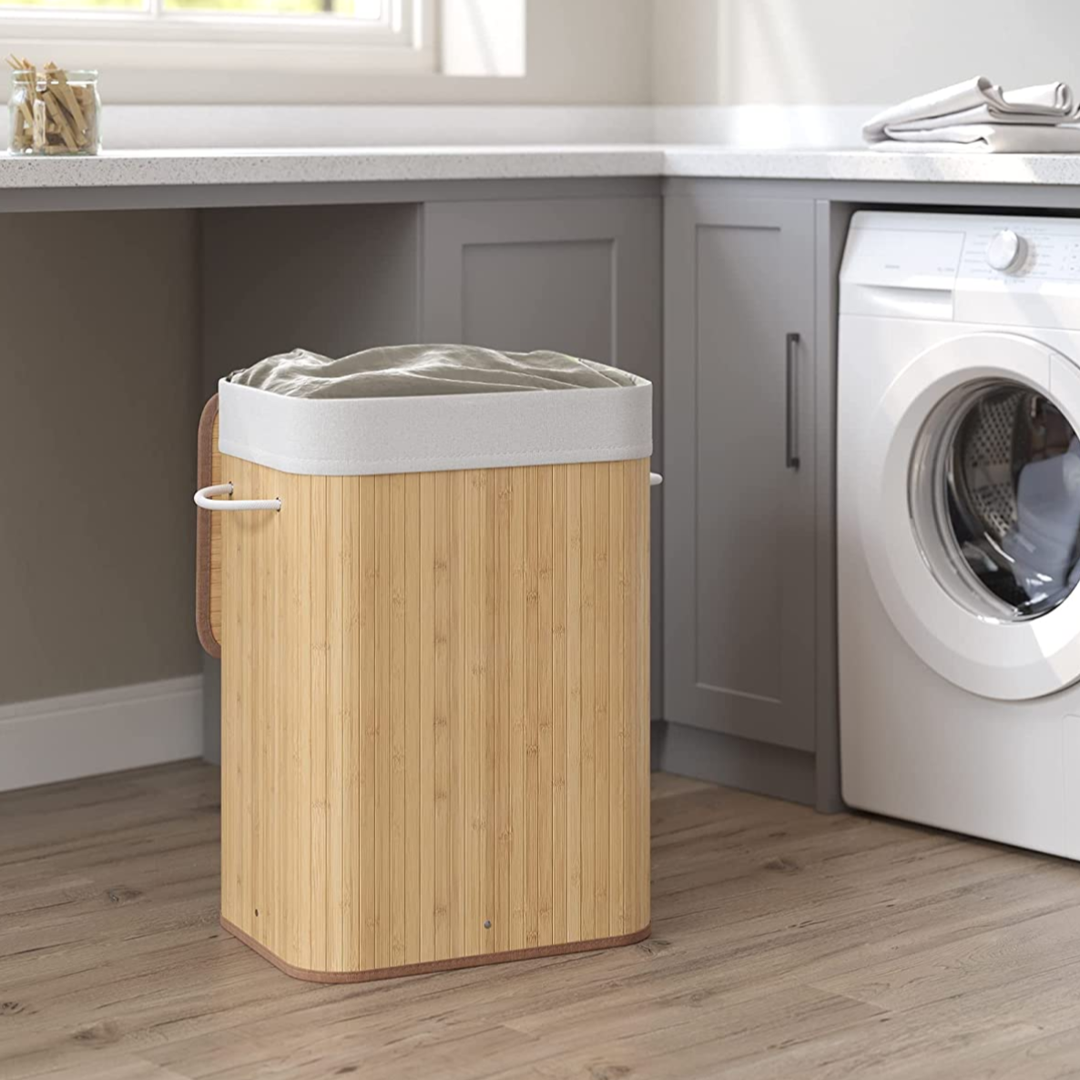 SONGMICS - Panier à linge en bambou, Corbeille à linge, 72L, Pliable, avec Sac amovible et lavable, Buanderie, Couleur naturelle