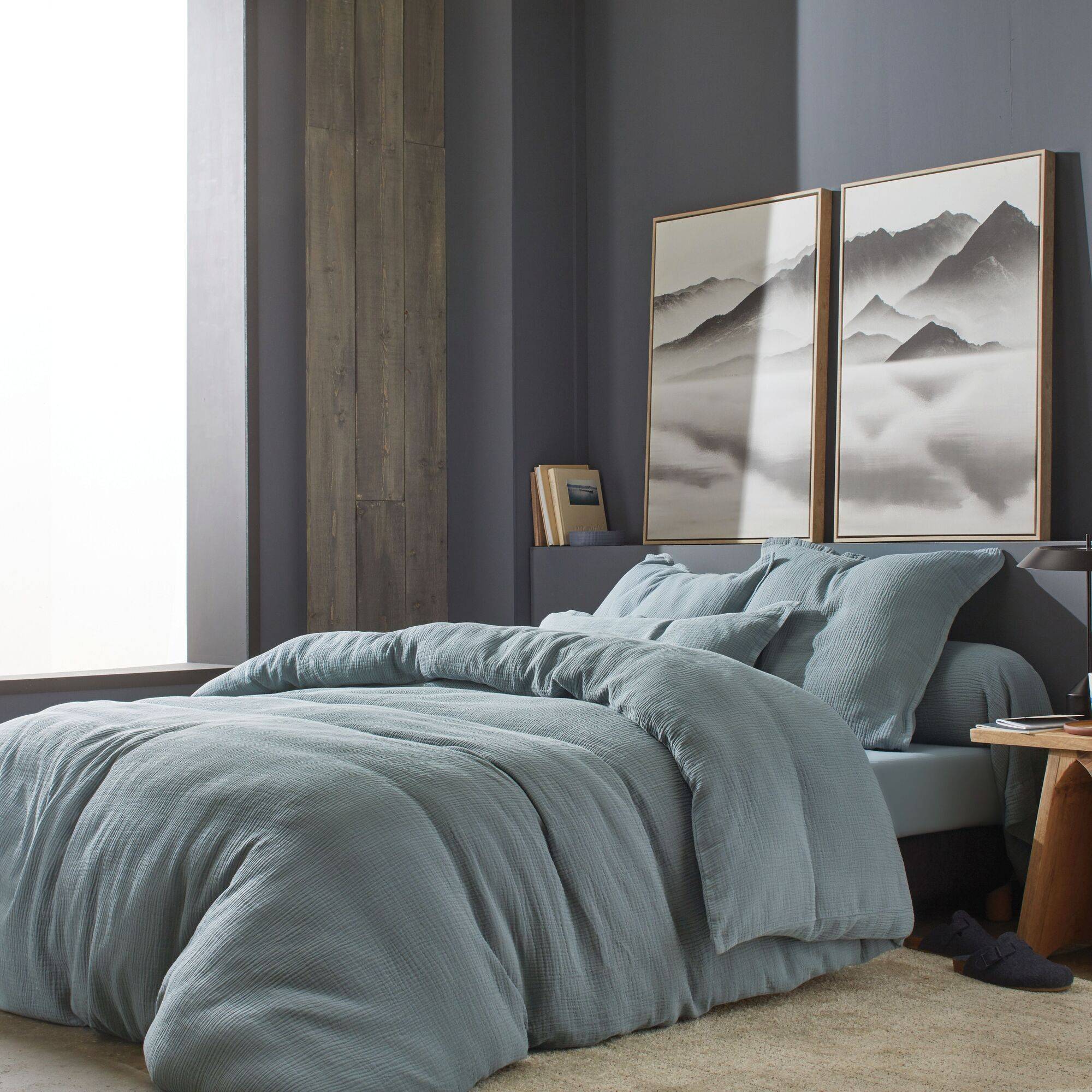 Taie gaze de coton Cosy BLANC DES VOSGES - Brume - Taie d'oreiller 65 x 65 cm