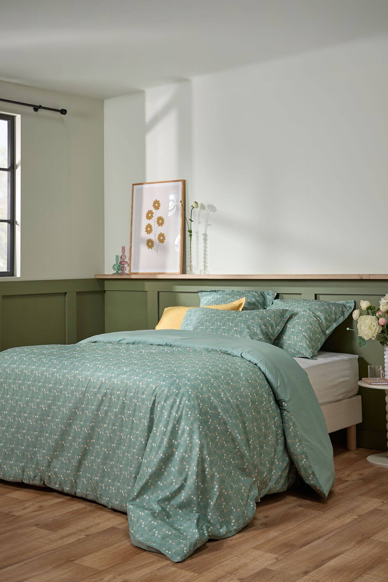 Taie d'oreiller coton bio Verlaine CAMIF - Céladon - 50 x 70 cm