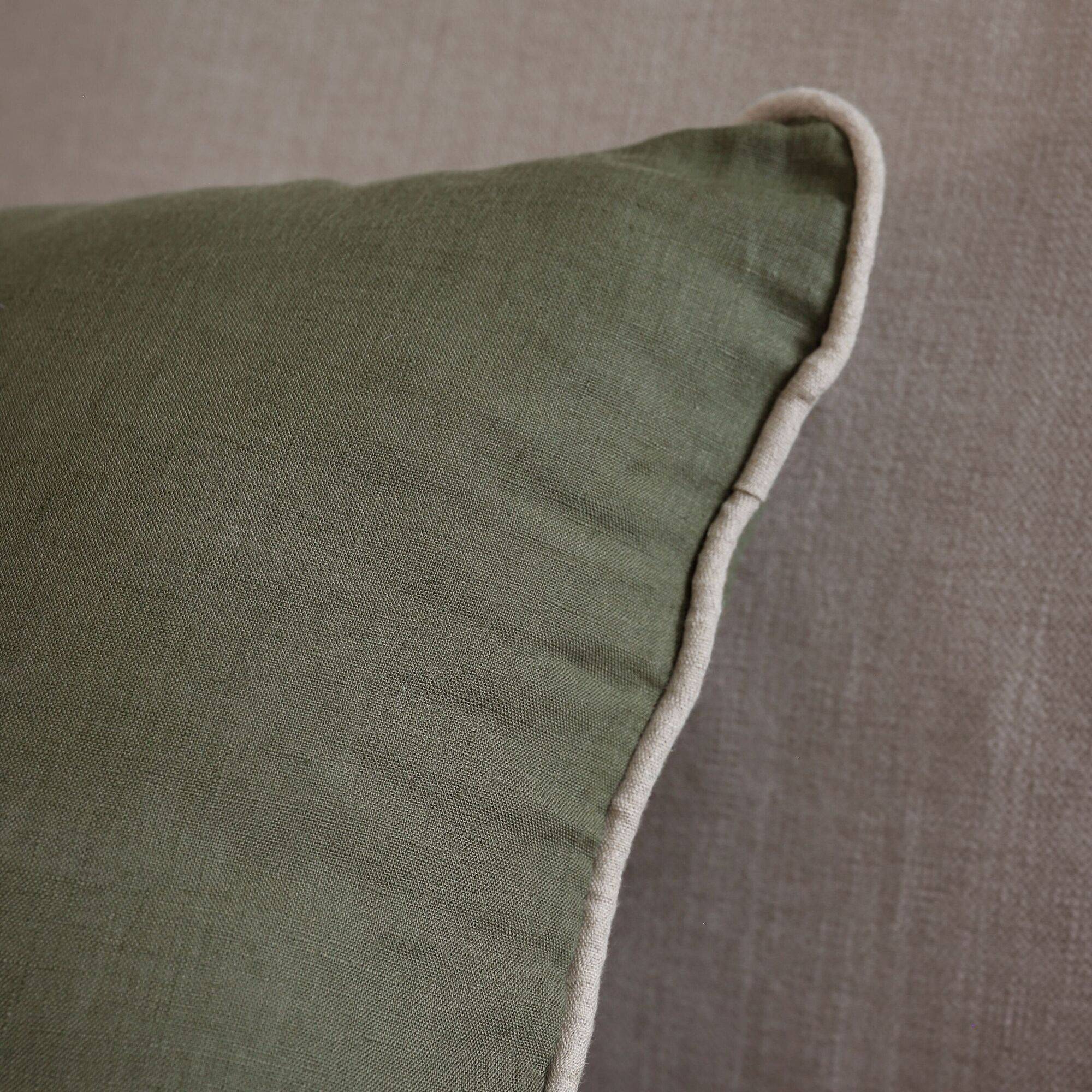 Coussin lin passepoil Carly CAMIF - Vert/Lin - 40 x 60 cm