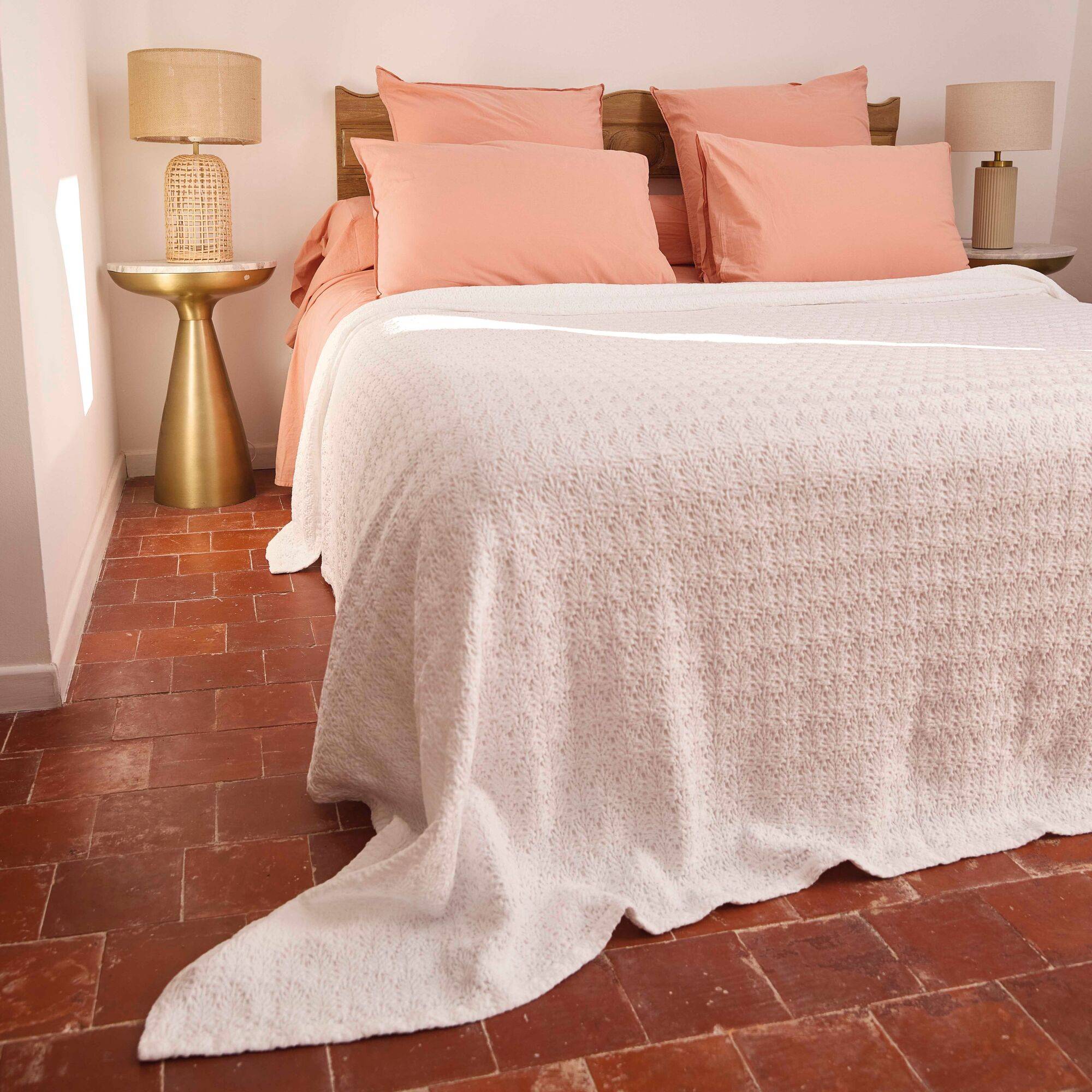 Dessus de lit coton stone-washed Bari TOISON D'OR - Blanc - 180 x 250 cm