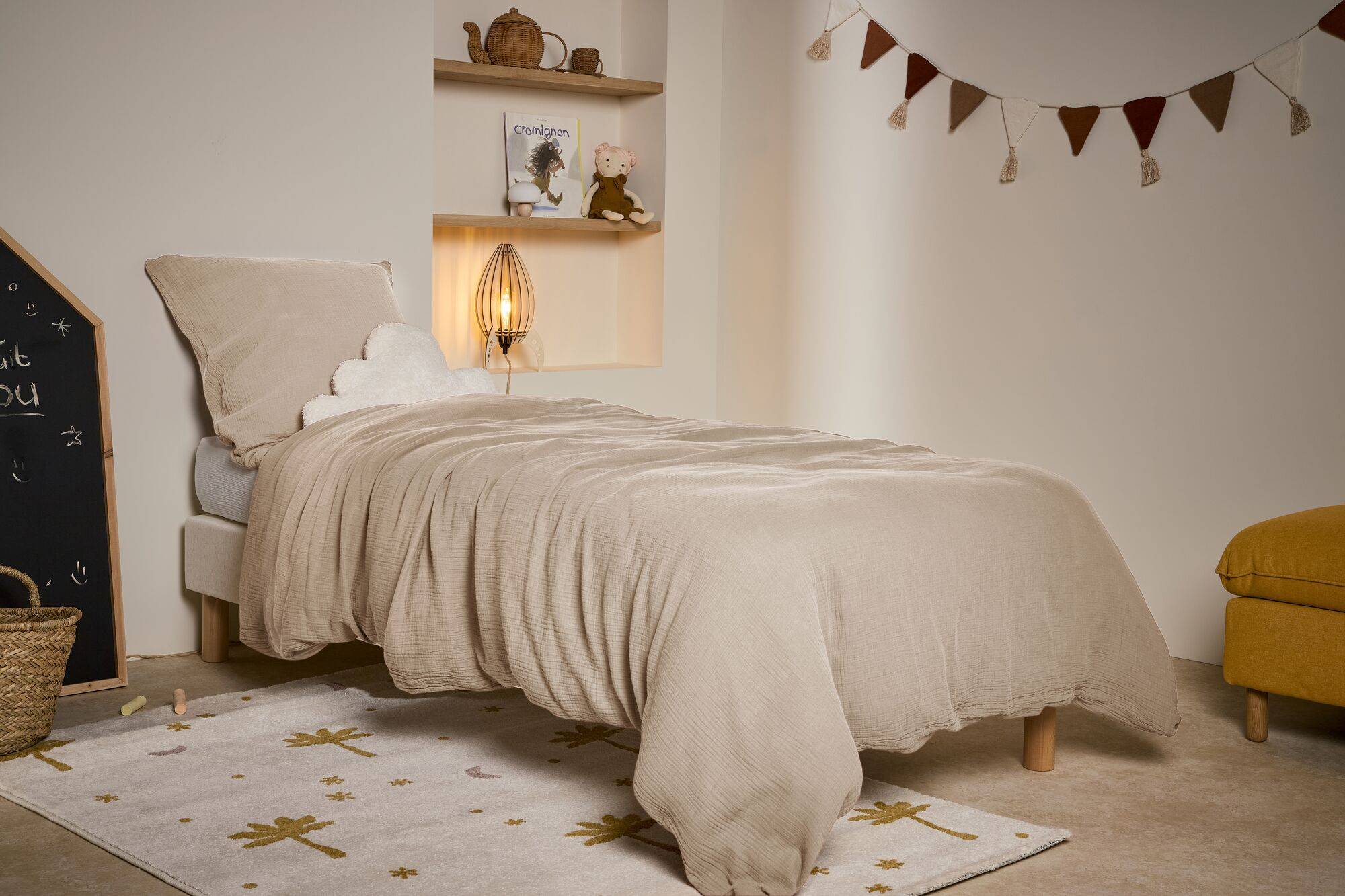 Parure de lit enfant gaze de coton bio Lou CAMIF - Beige - 140 x 200 cm