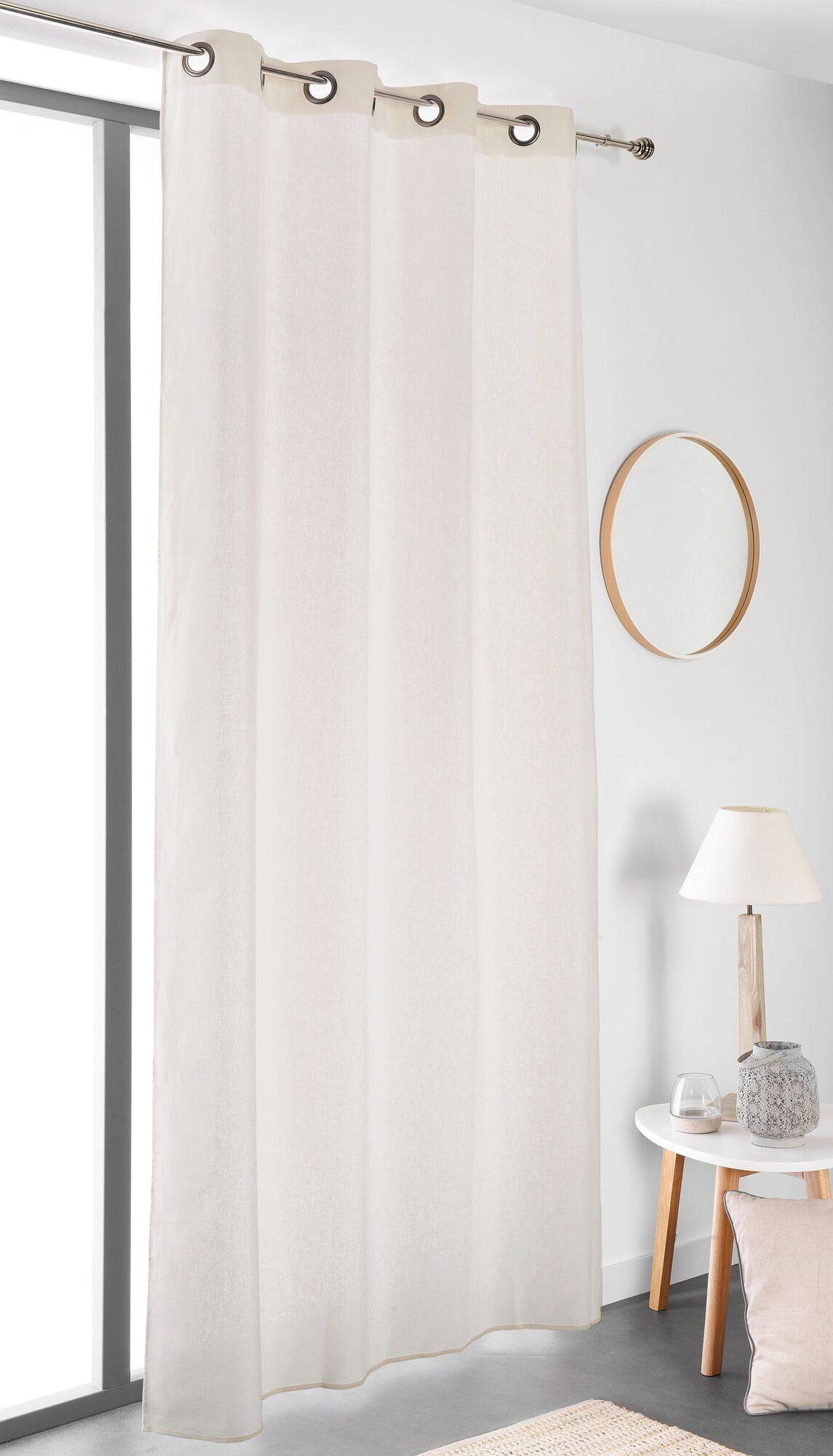 Rideau coton lin Loïs CAMIF - Blanc Ivoire - 135 x 260 cm