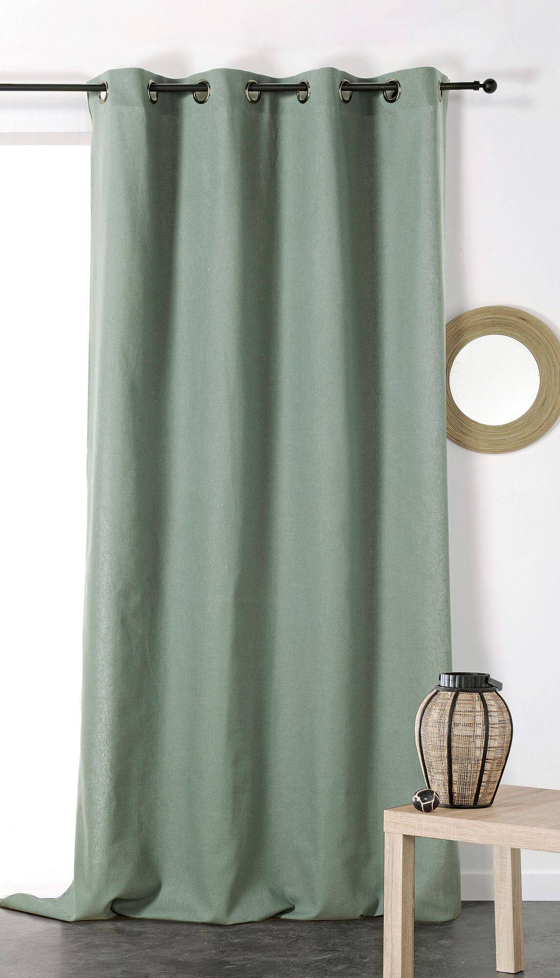 Rideau coton lin Loïs CAMIF - Vert d'eau - 135 x 260 cm