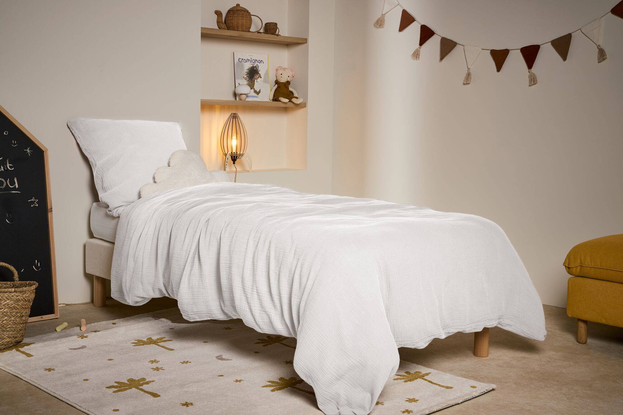 Parure de lit enfant gaze de coton bio Lou CAMIF - Blanc - 140 x 200 cm