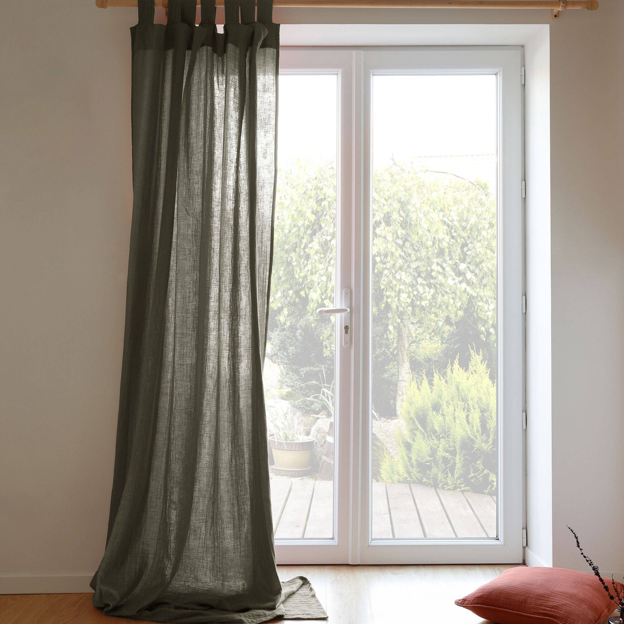 Rideau à pattes gaze de coton Cybelle CAMIF - Thym