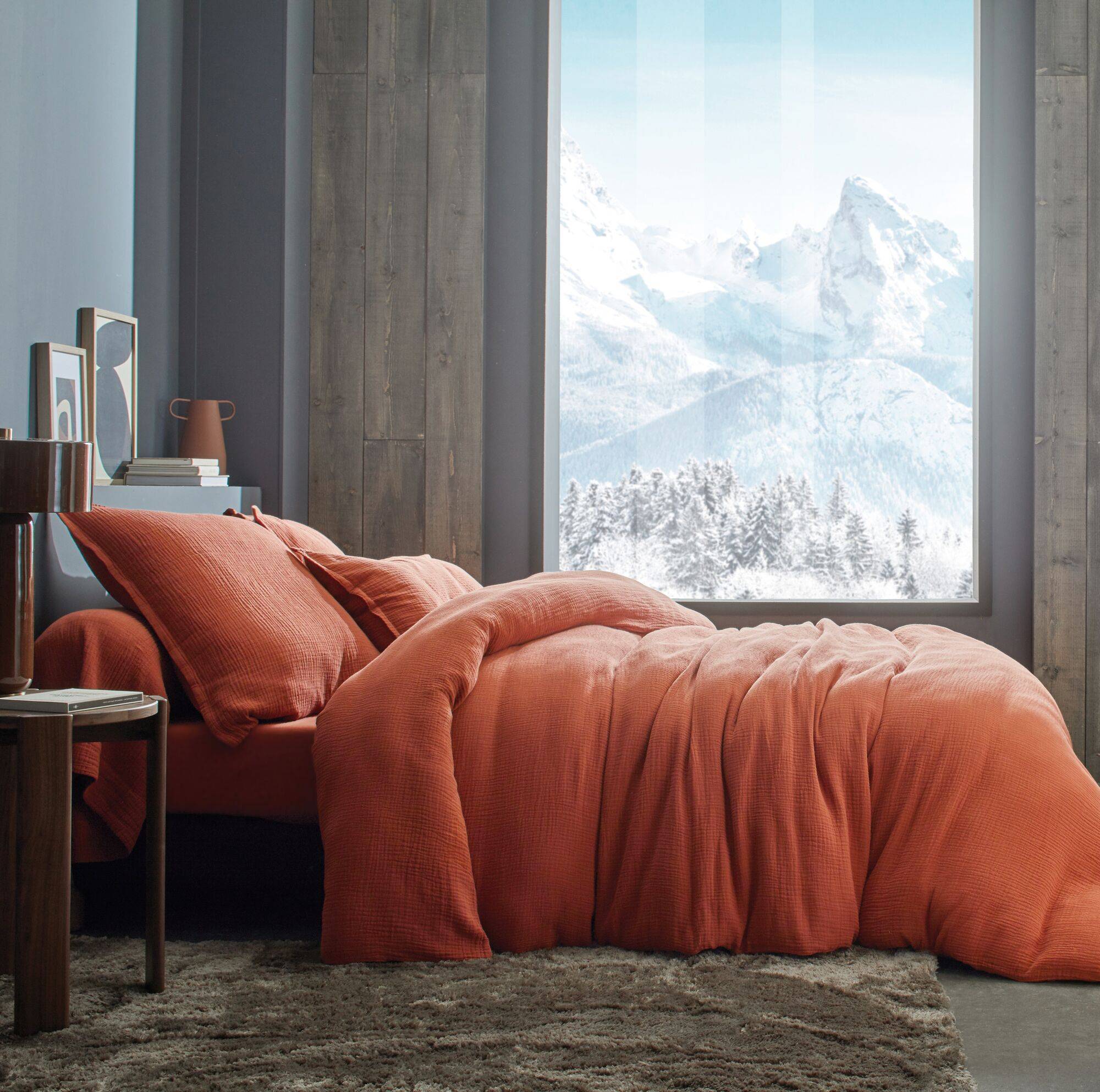 Taie gaze de coton Cosy BLANC DES VOSGES - Tomette - Taie d'oreiller 65 x 65 cm