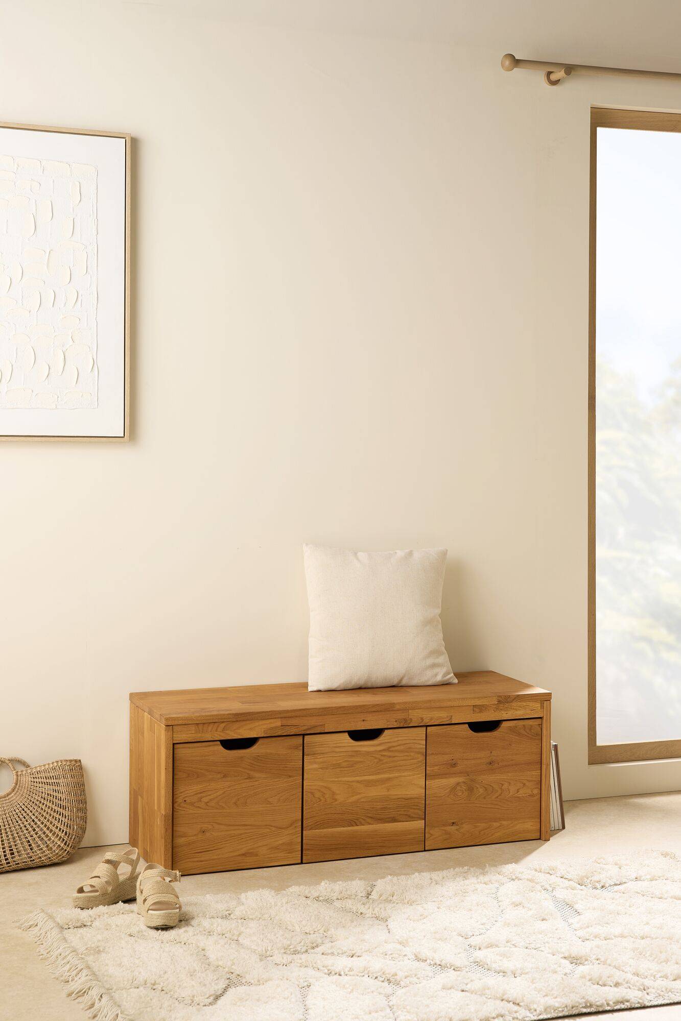 Banc bois massif 3 cubes de rangement Cyriel - Hêtre Massif