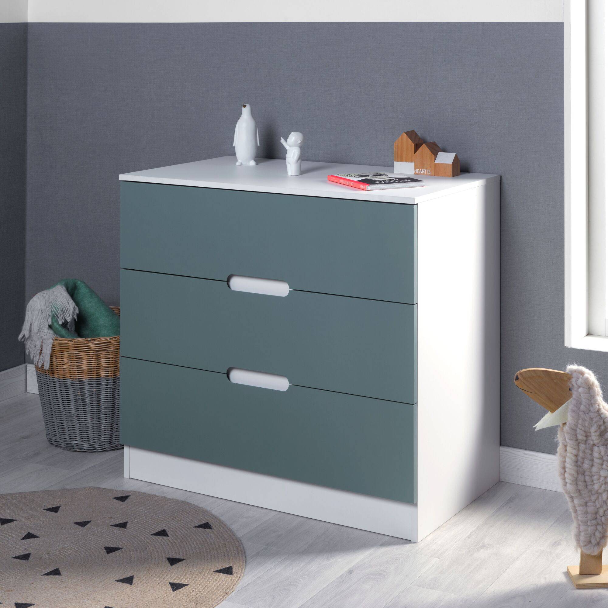 Commode 3 tiroirs Séraphin - Blanc/Vert