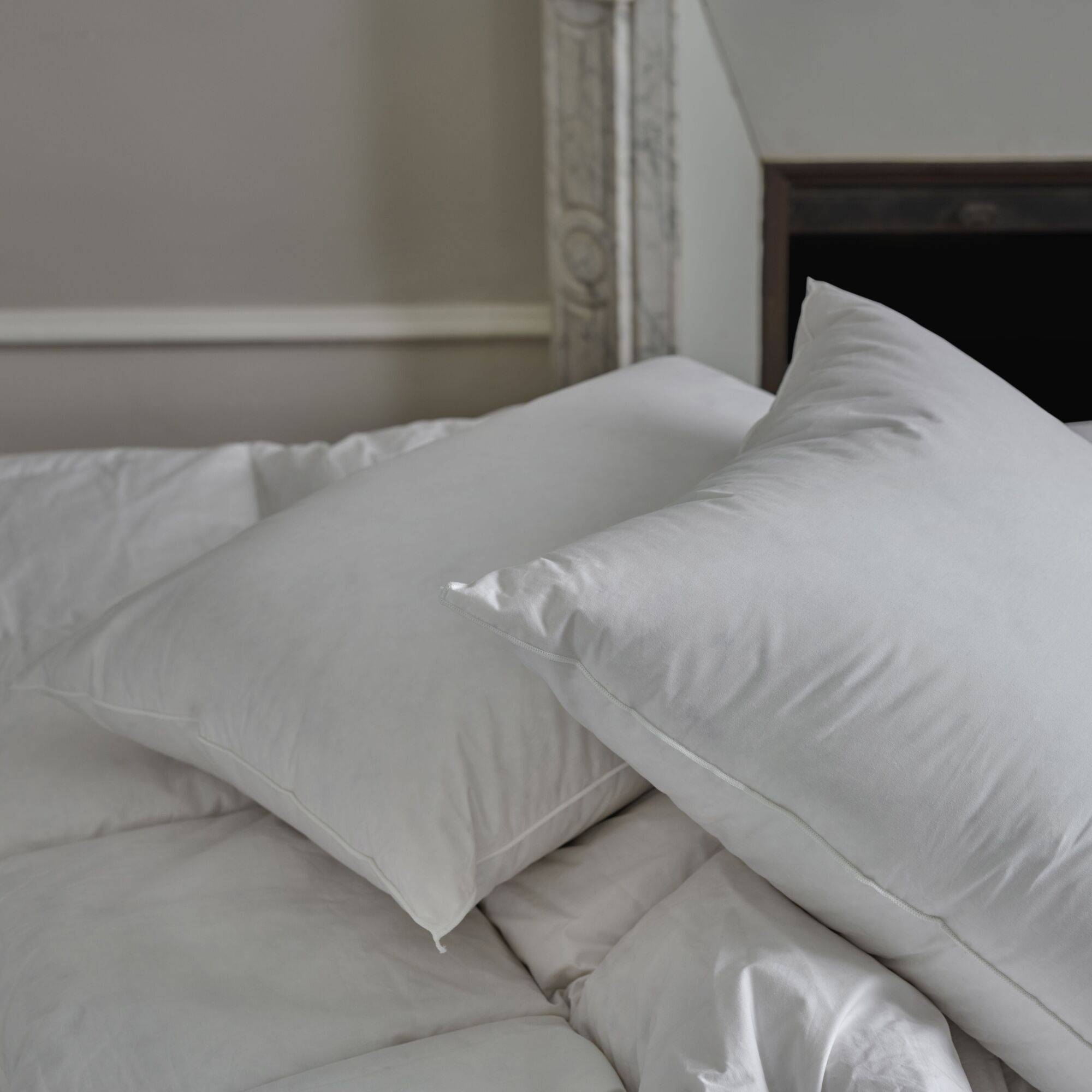 Oreiller moelleux en duvet et percale biologique Carla, CAMIF - Moelleux - 65 x 65 cm