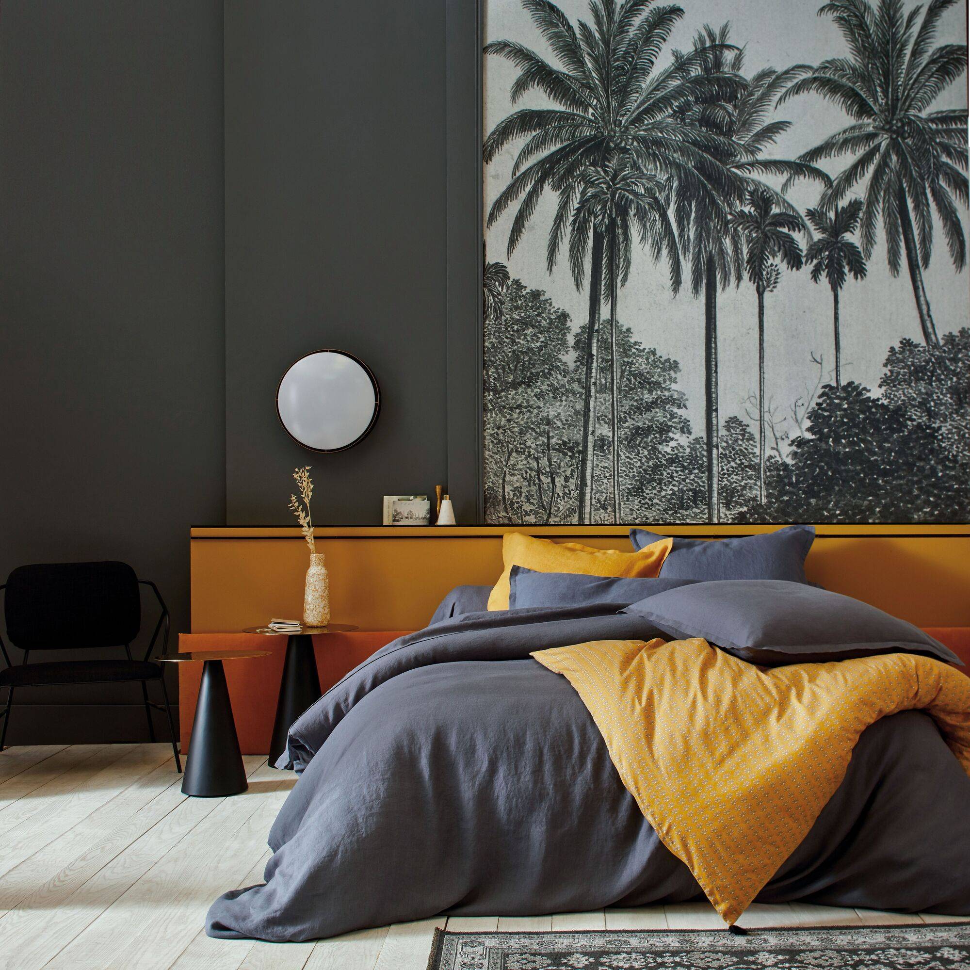 Drap 100% lin lavé, Louxor BLANC DES VOSGES - Graphite - 240 x 300 cm