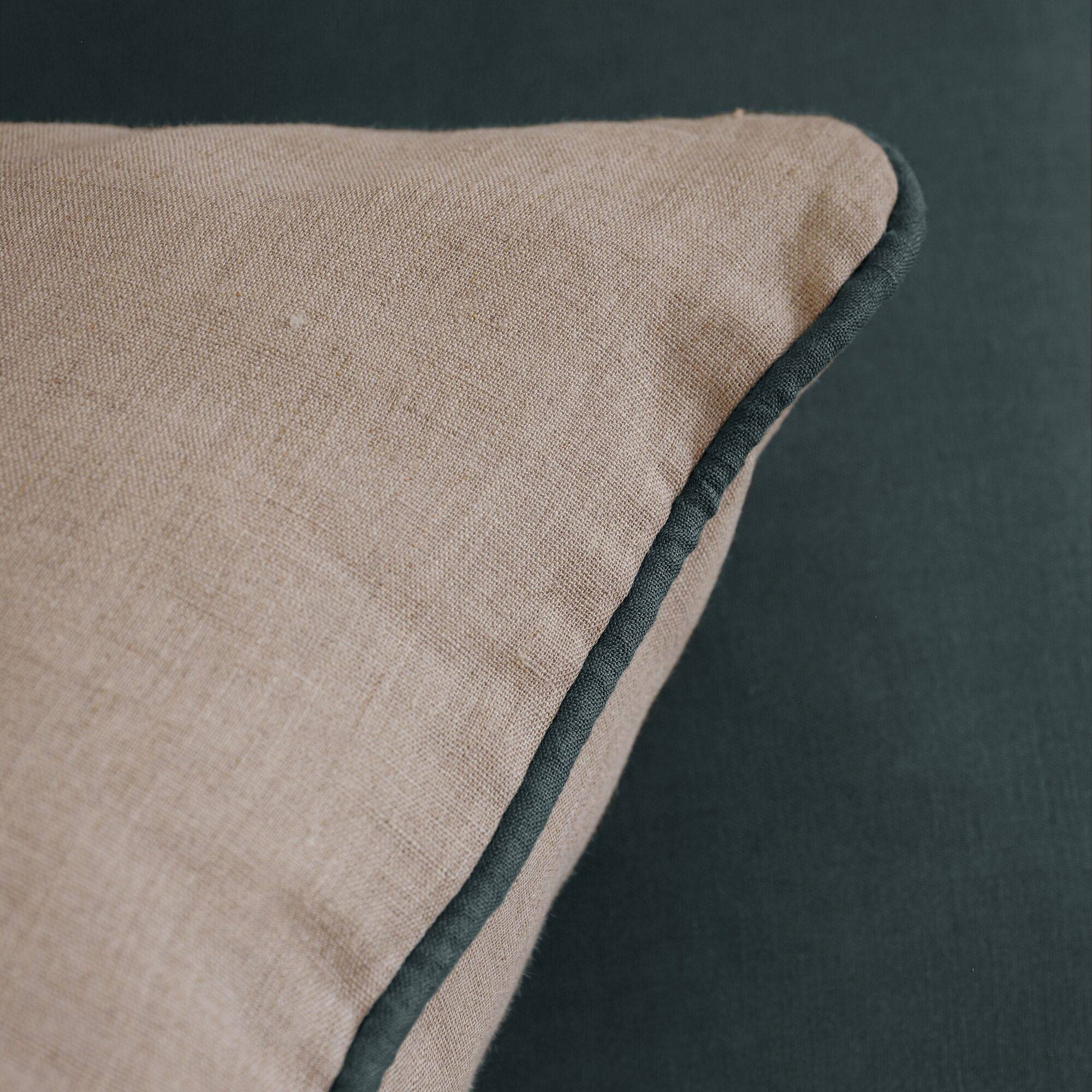 Coussin lin passepoil Carly CAMIF - Lin/Marine - 40 x 60 cm