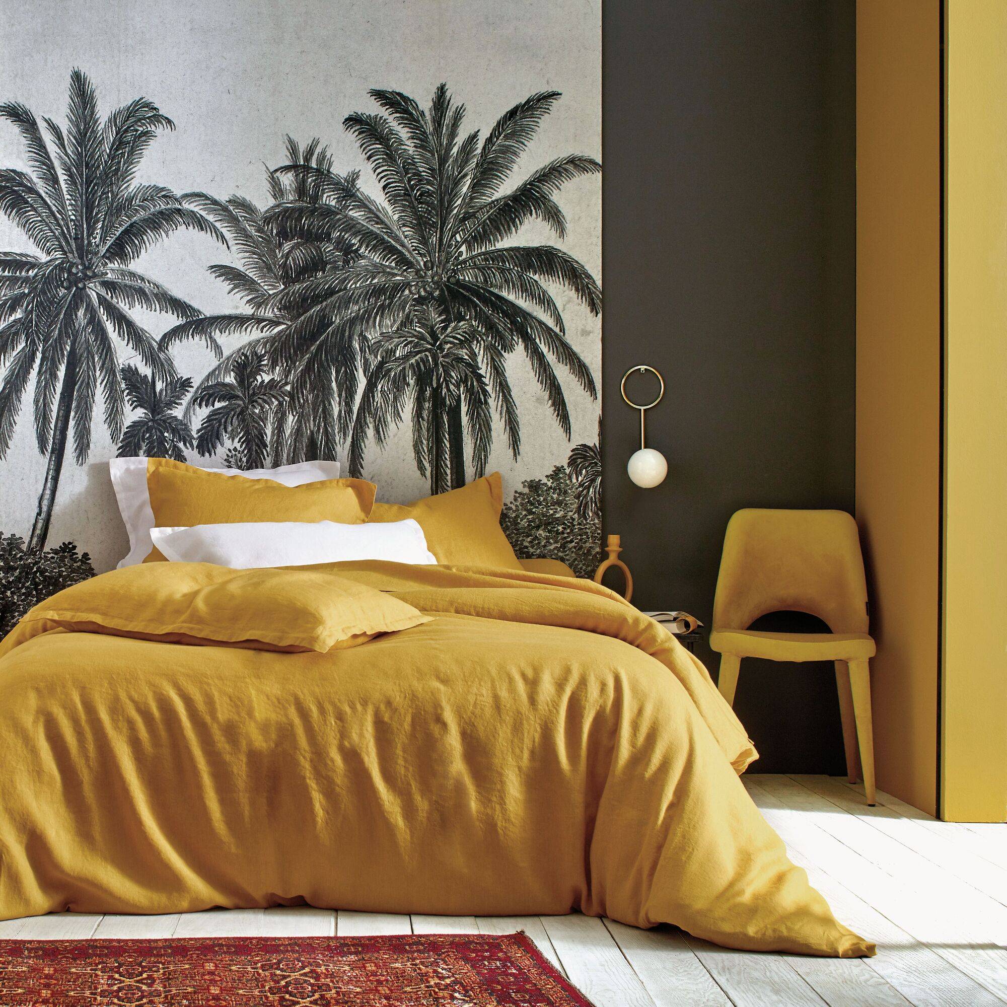 Drap 100% lin lavé, Louxor BLANC DES VOSGES - Curry - 240 x 300 cm