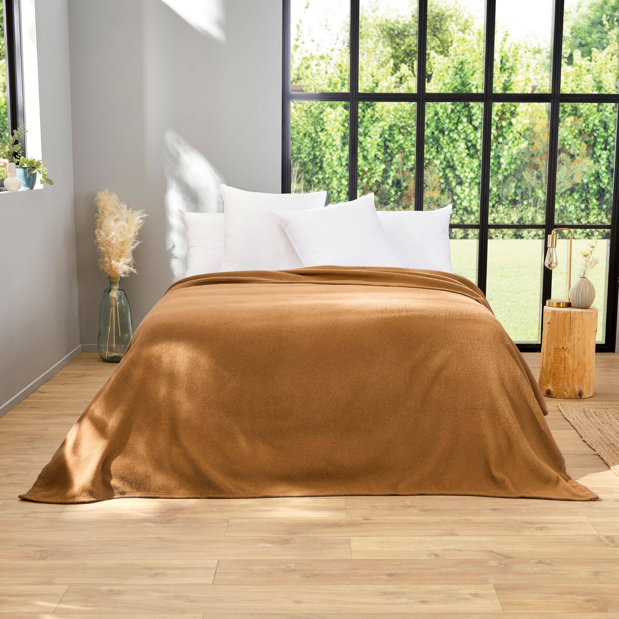 Couverture 100% pure laine vierge Champéry TOISON D'OR - Chamois - 240 x 260 cm