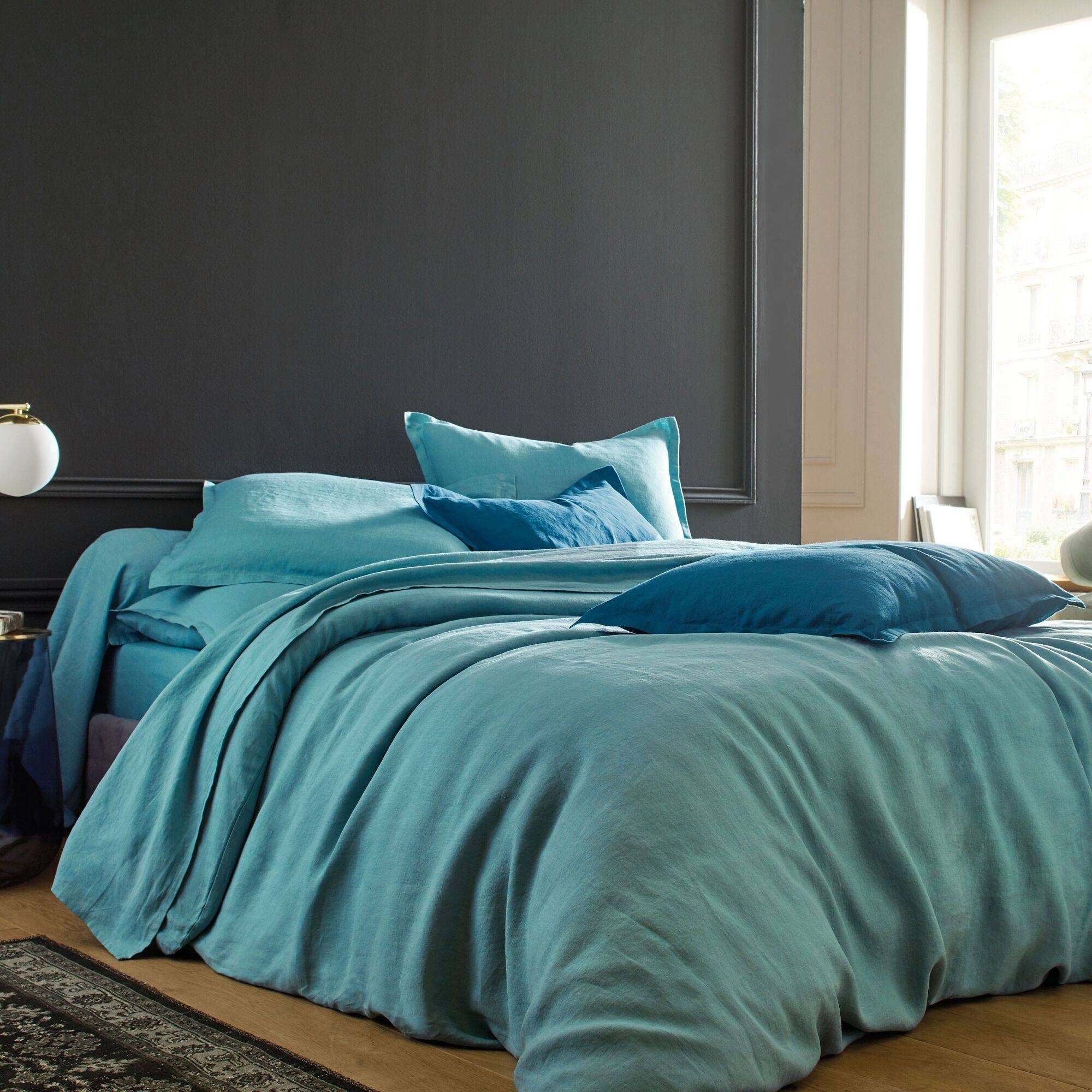 Drap 100% lin lavé, Louxor BLANC DES VOSGES - Céladon - 240 x 300 cm