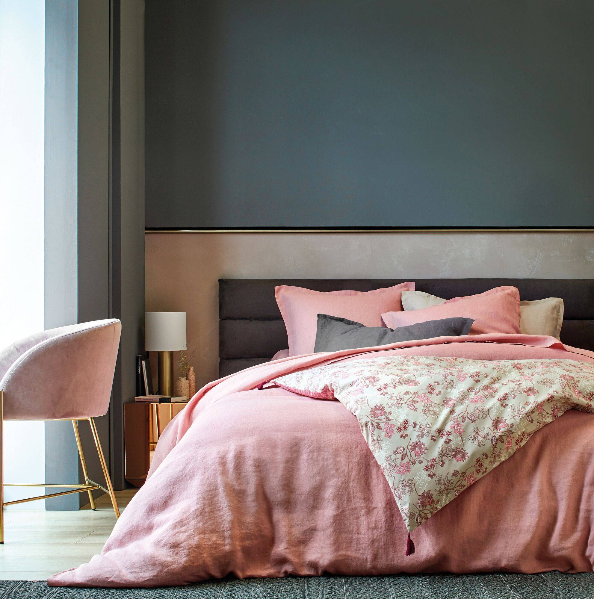 Drap 100% lin lavé, Louxor BLANC DES VOSGES - Bois de rose - 240 x 300 cm