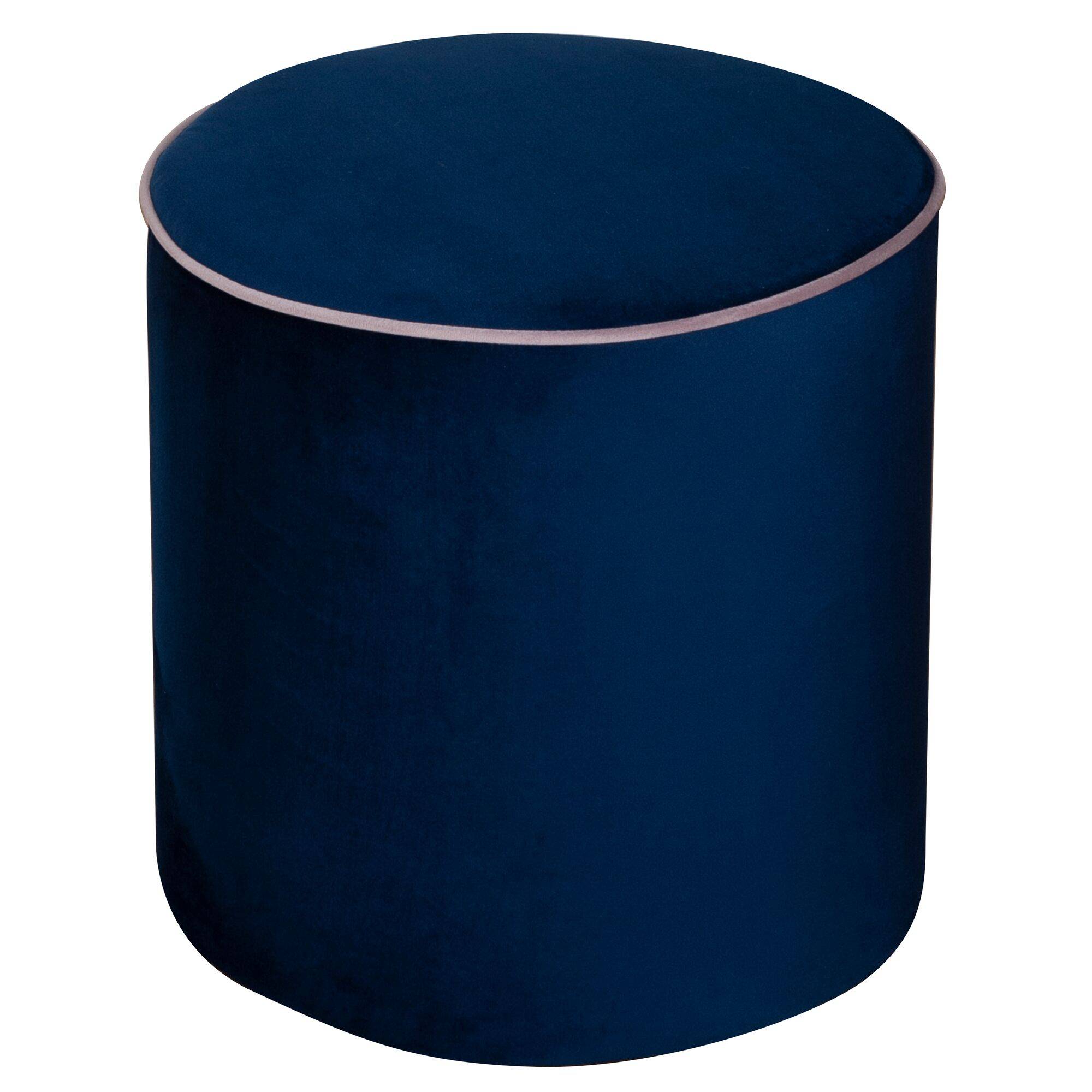 Pouf rond velours Léo - Bleu