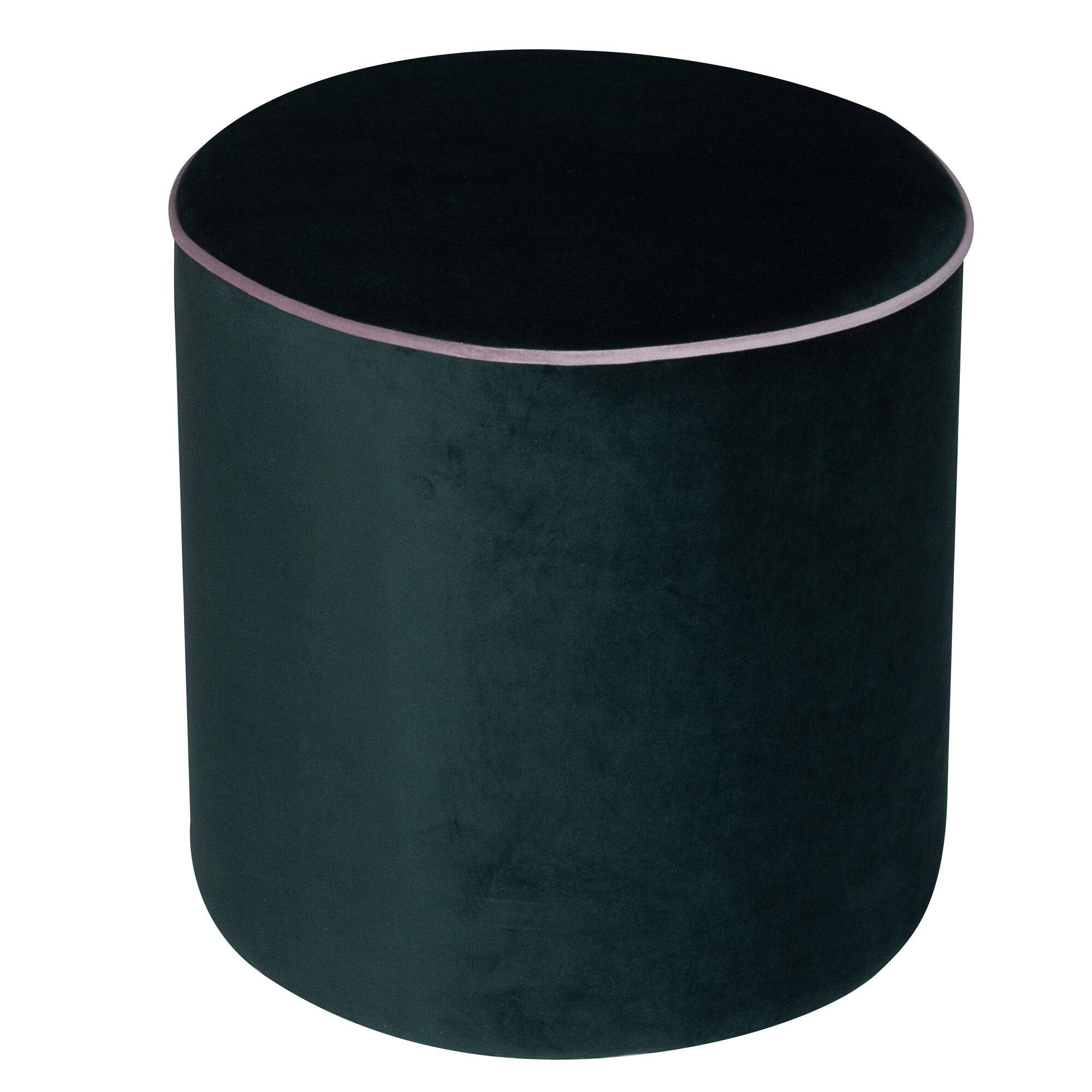 Pouf rond velours Léo - Vert Forêt