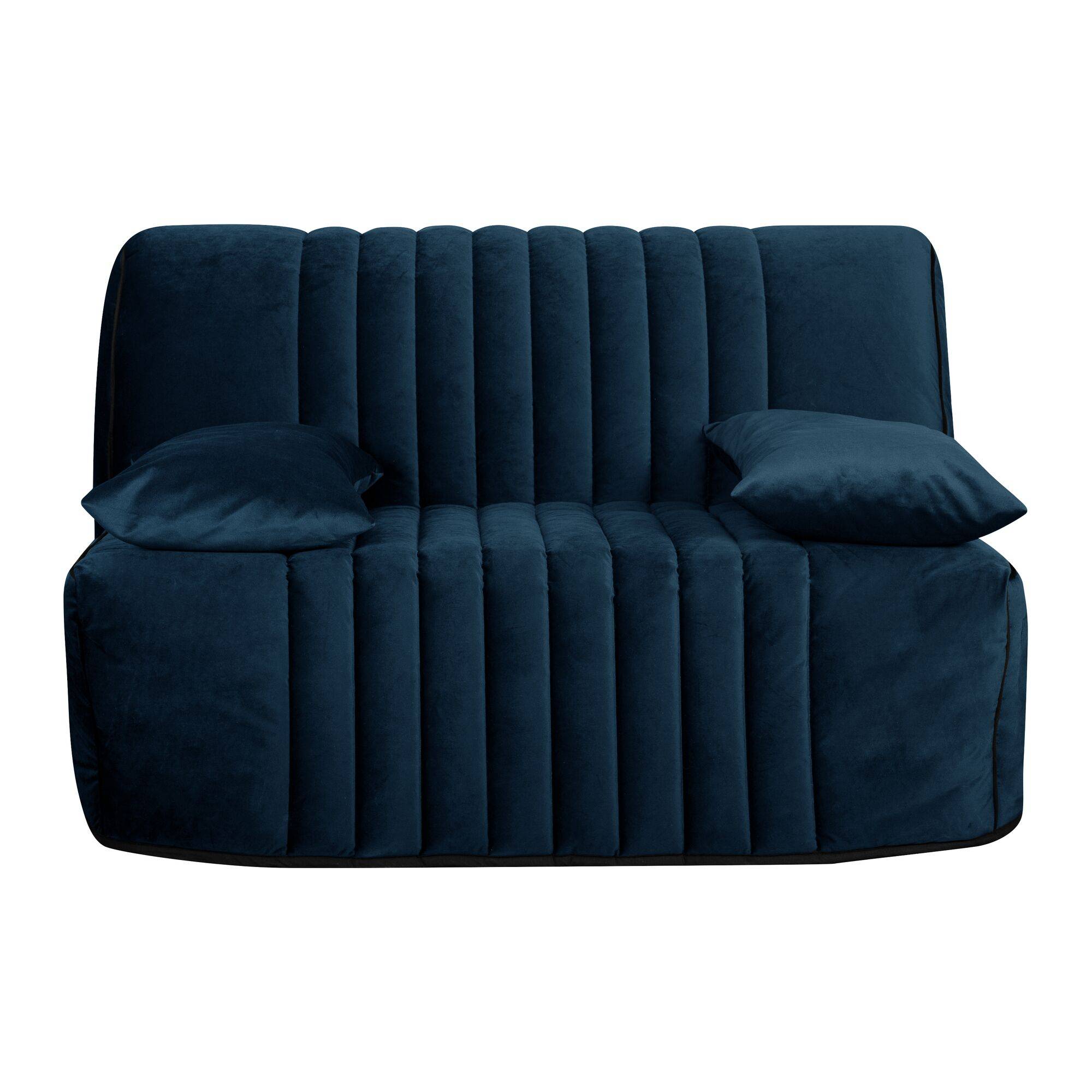 Canapé BZ velours matelas 15 cm Oriane - Bleu - Matelas mousse HR