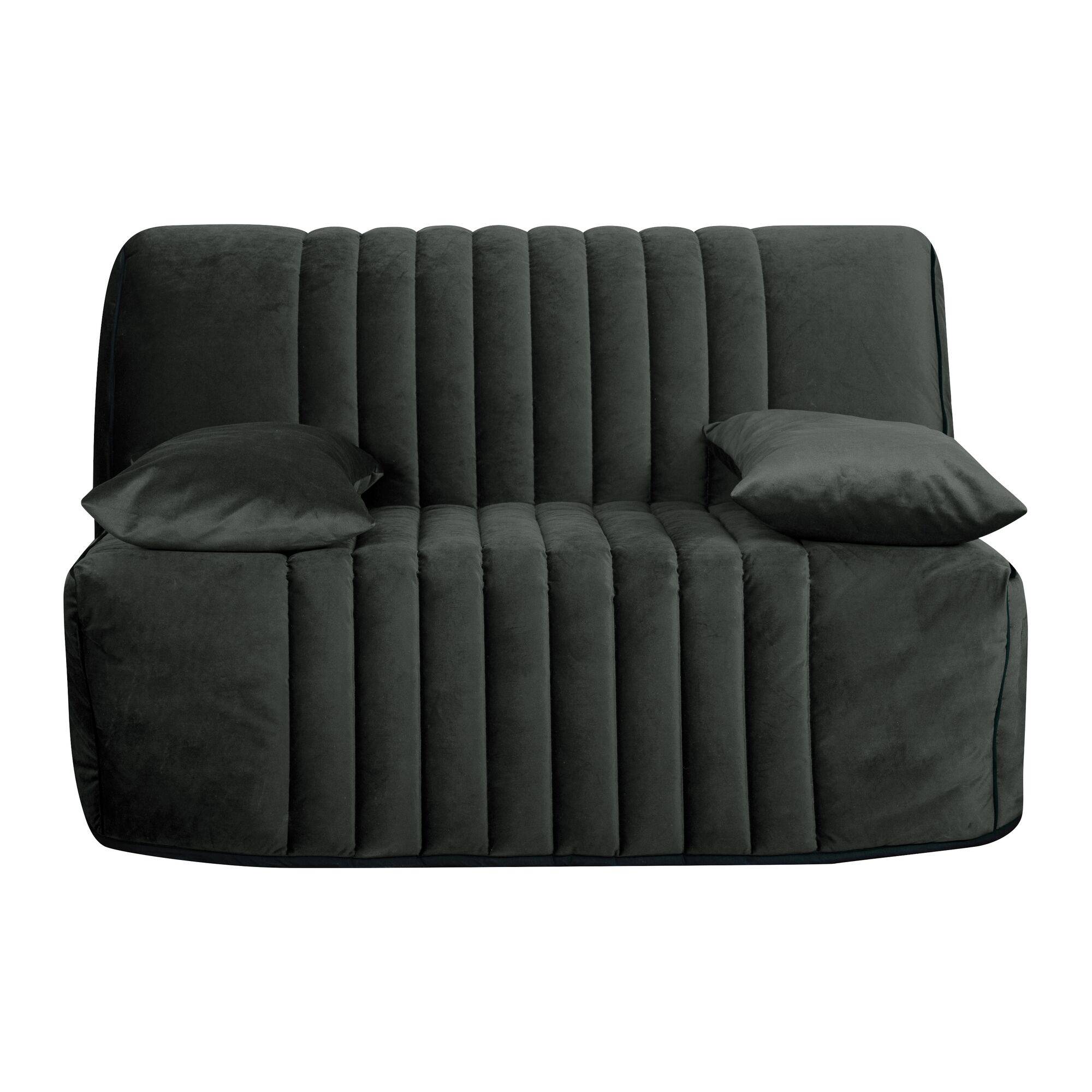 Canapé BZ velours matelas 15 cm Oriane - Gris - Matelas mousse HR