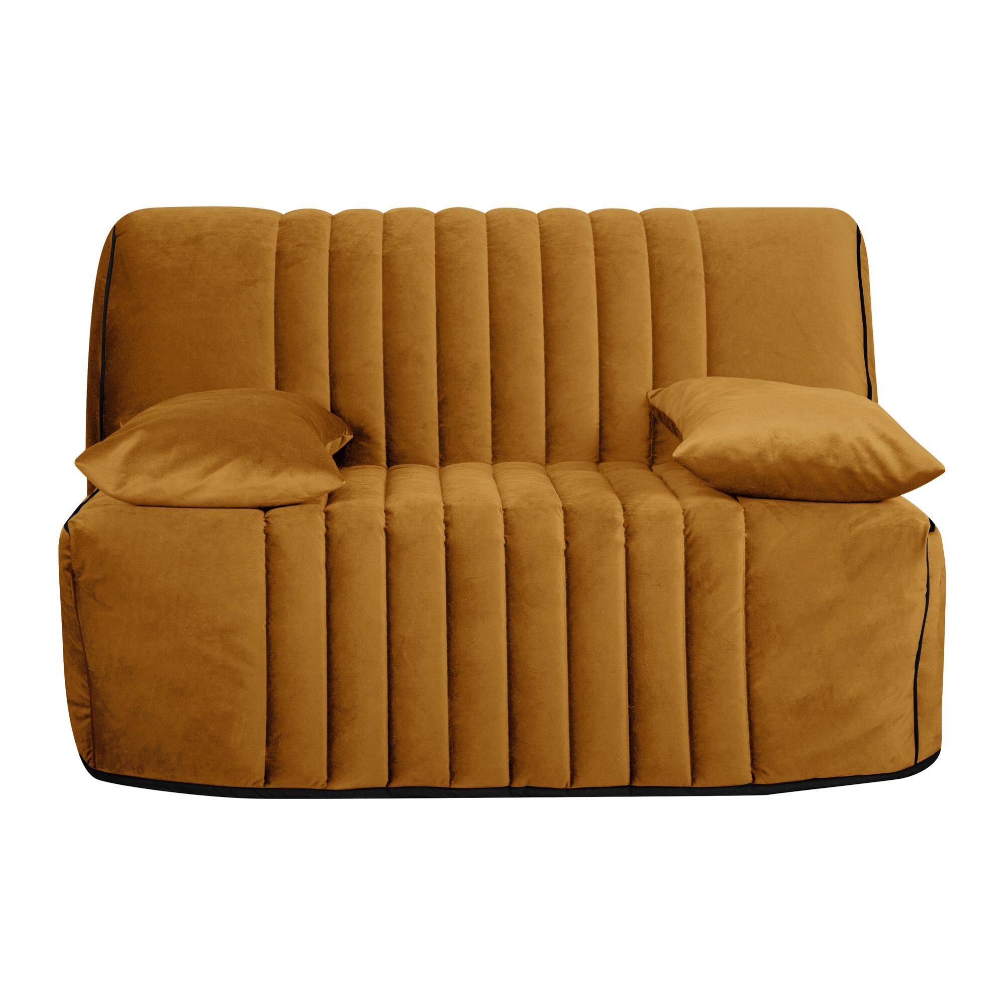 Canapé BZ velours matelas 15 cm Oriane - Jaune Mordoré - Matelas mousse HR