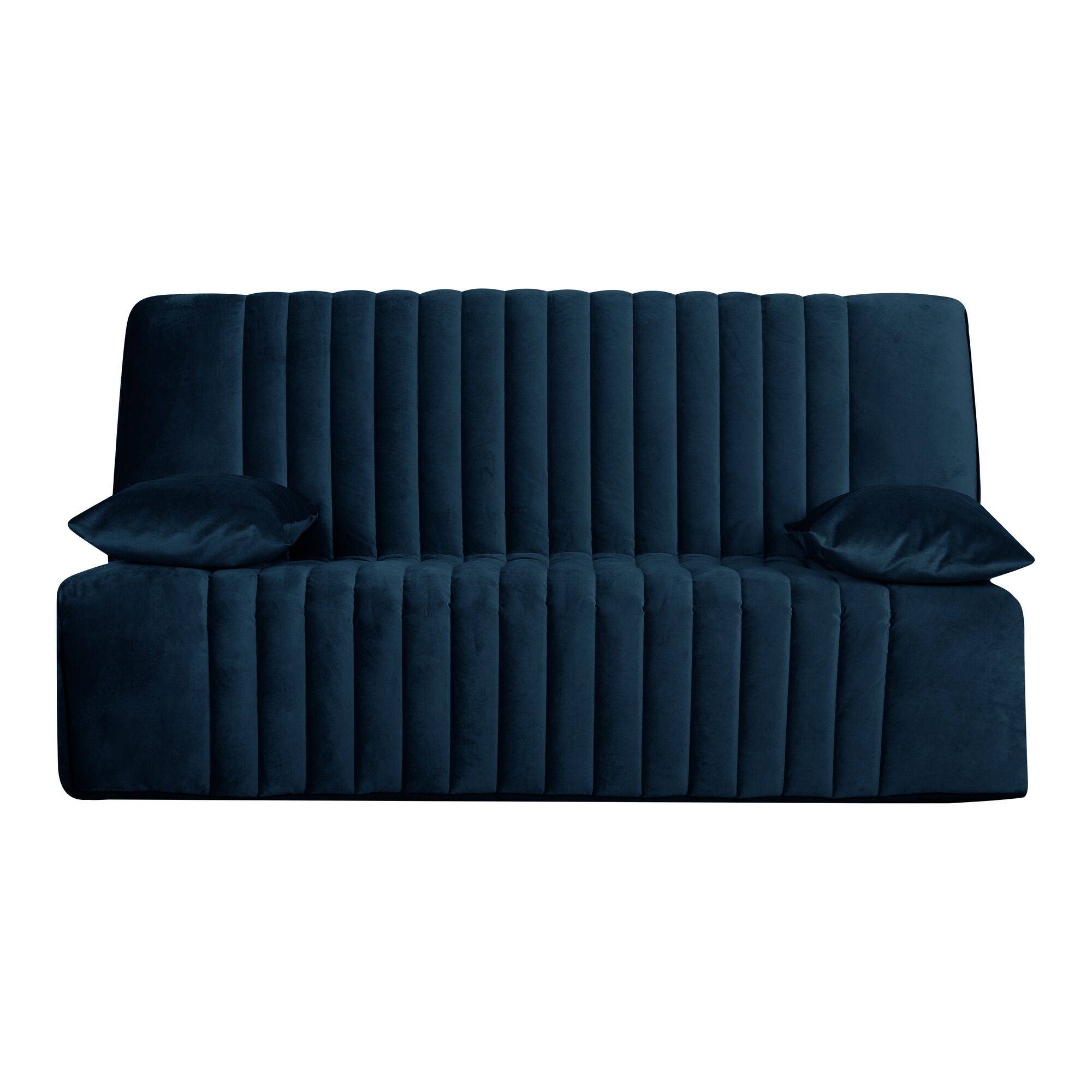 Canapé clic-clac velours matelas 15 cm Oriane - Bleu - Matelas mousse HR