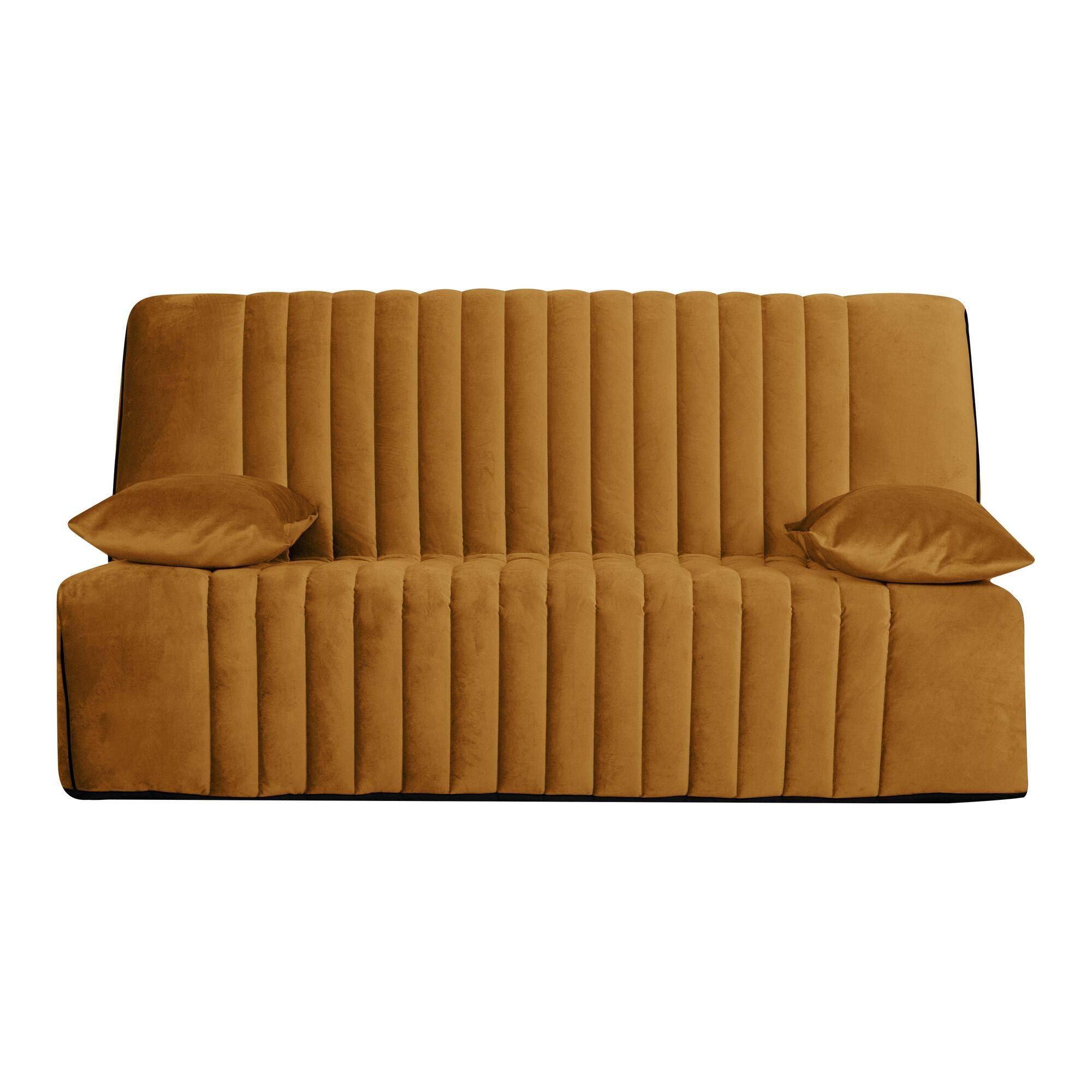 Canapé clic-clac velours matelas 15 cm Oriane - Jaune Mordoré - Matelas mousse HR