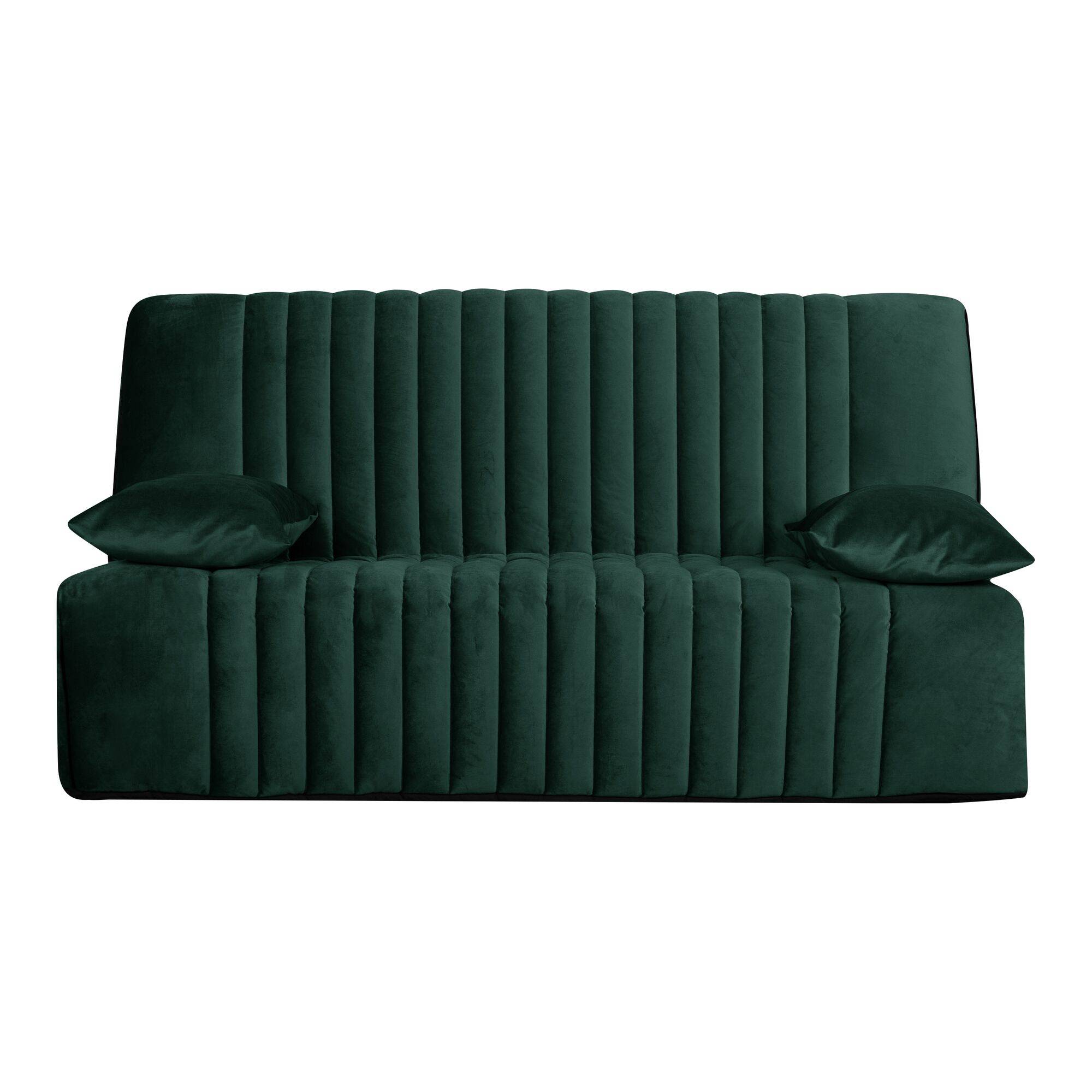 Canapé clic-clac velours matelas 15 cm Oriane - Vert Emeraude - Matelas mousse HR