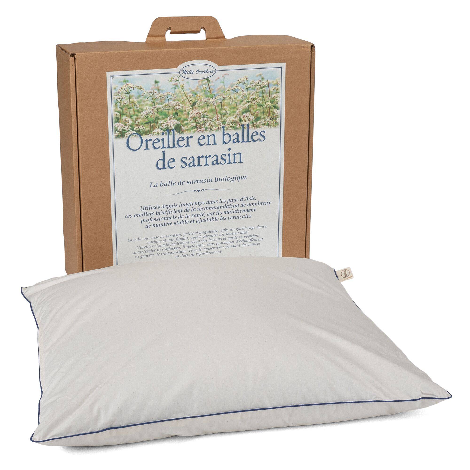 Oreiller ferme en sarrasin biologique, MILLE OREILLERS - 60 x 60 cm
