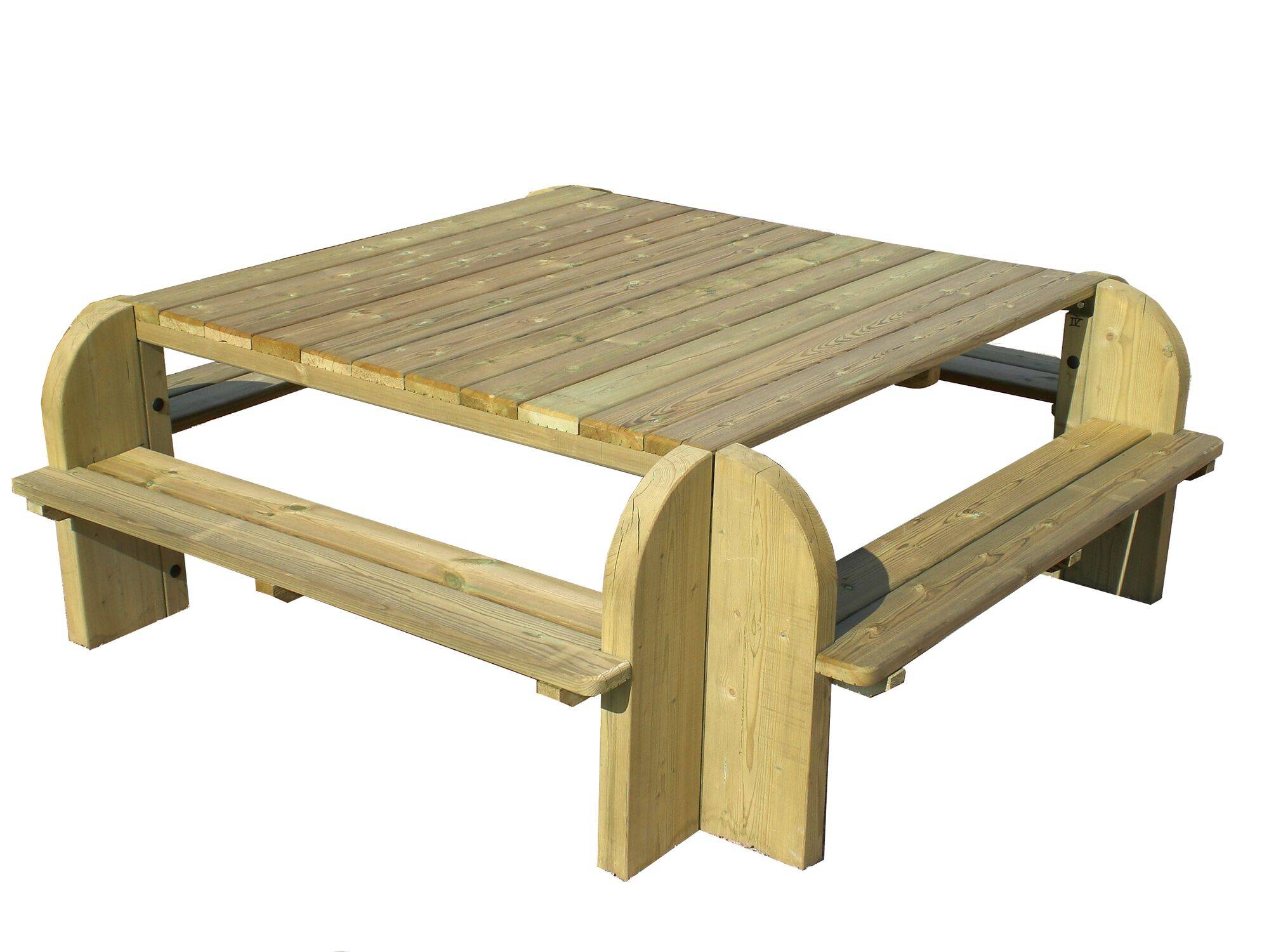 Table carrée avec bancs CIHB Elite, pin autoclave