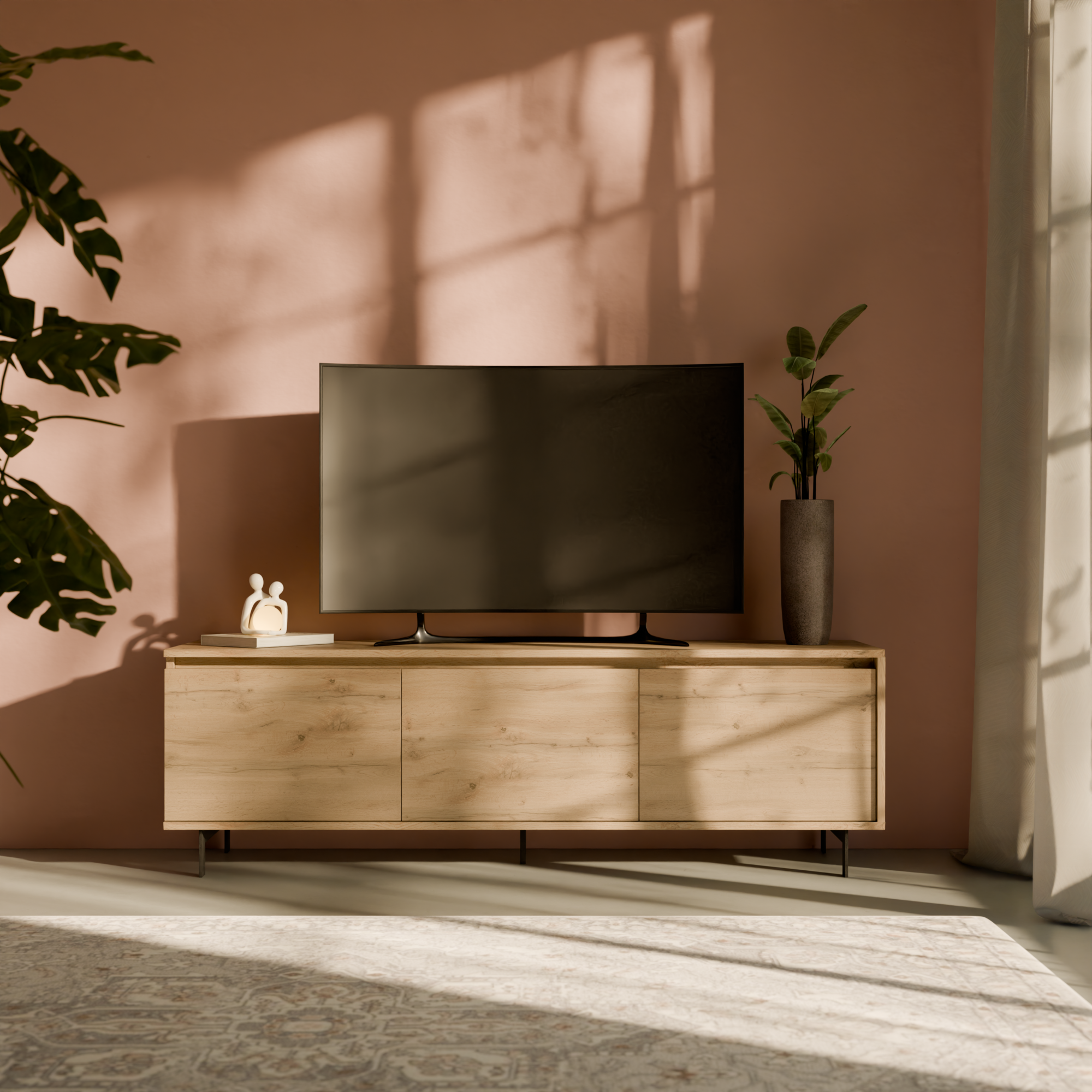 Meuble TV 3 portes décor bois Gustavo - Chêne naturel