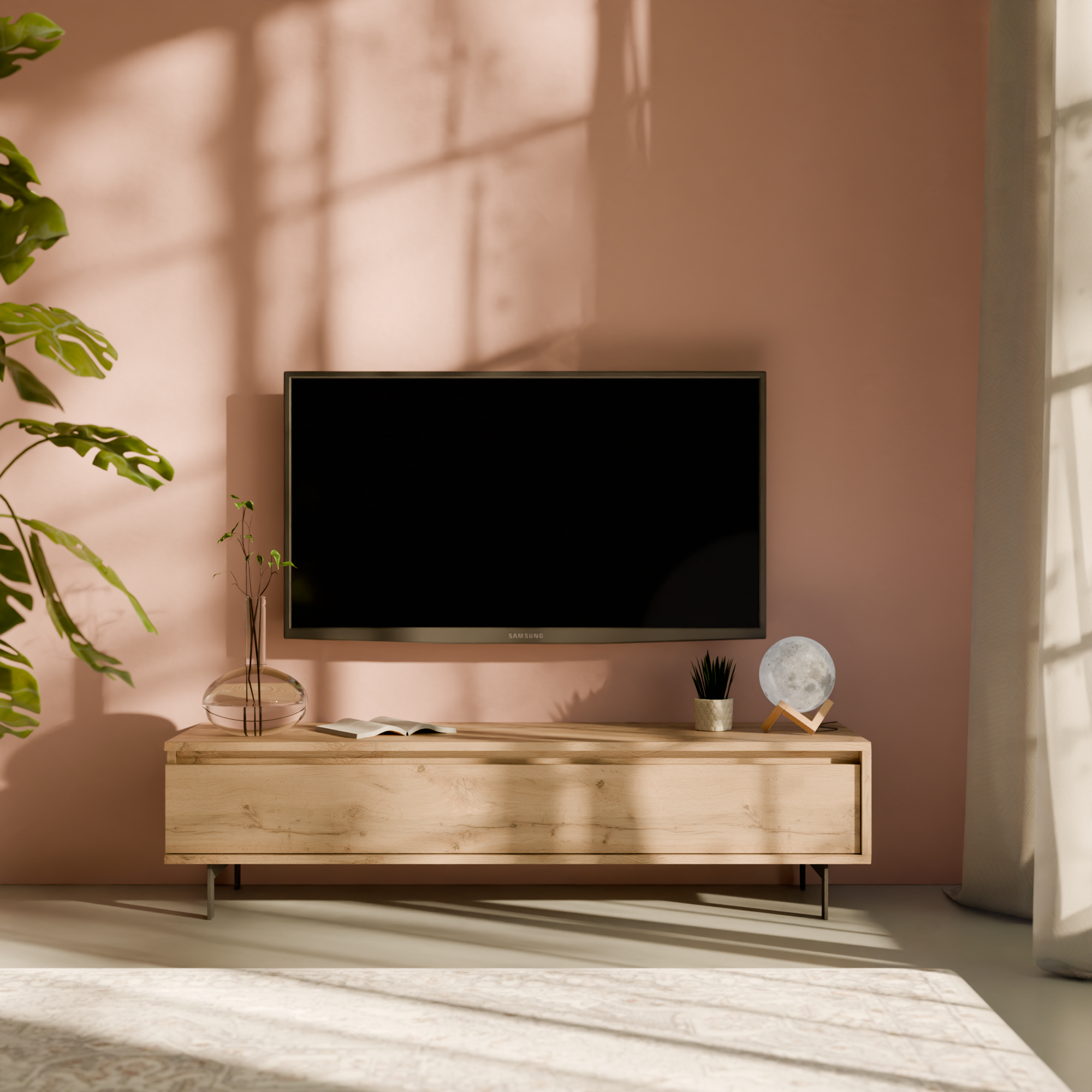 Meuble TV bas décor bois Gustavo - Chêne naturel