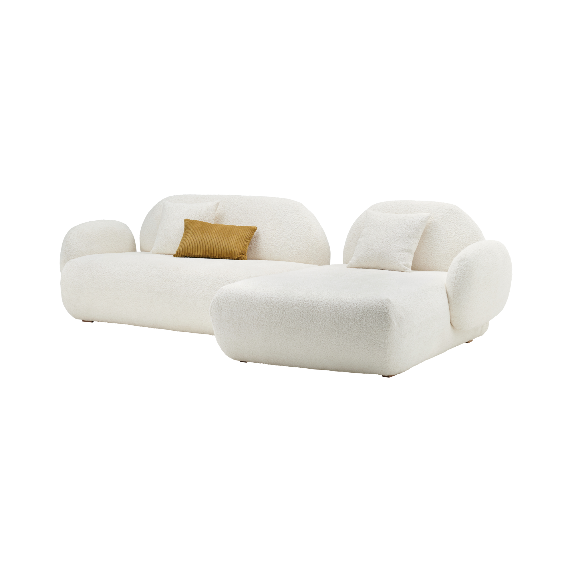 Canapé d'angle bouclette Oméga - Ivoire - Canapé angle droit