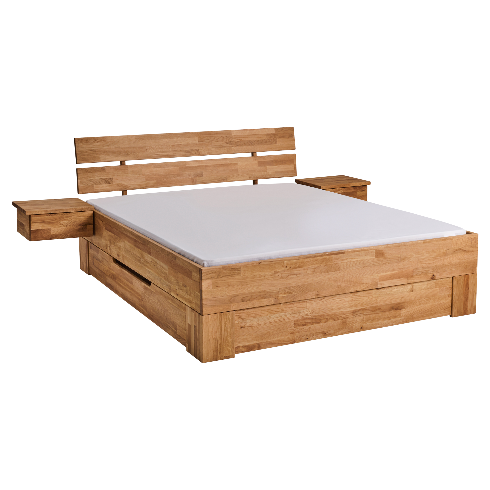 Lit avec tête de lit et rangement en option chêne massif Charly - 160 x 200 cm