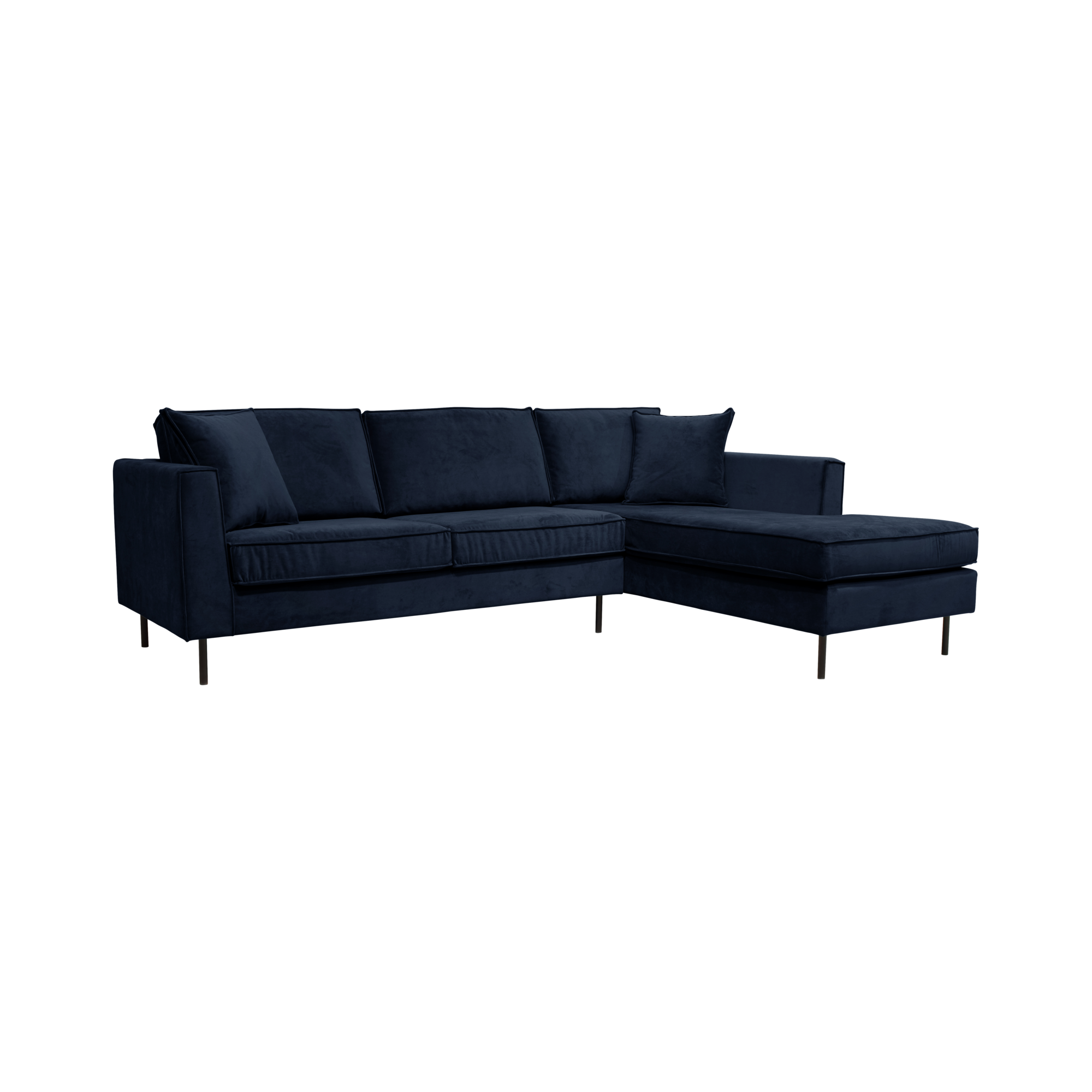 Canapé d'angle velours Pietra - Bleu Nocturne - Canapé angle droit