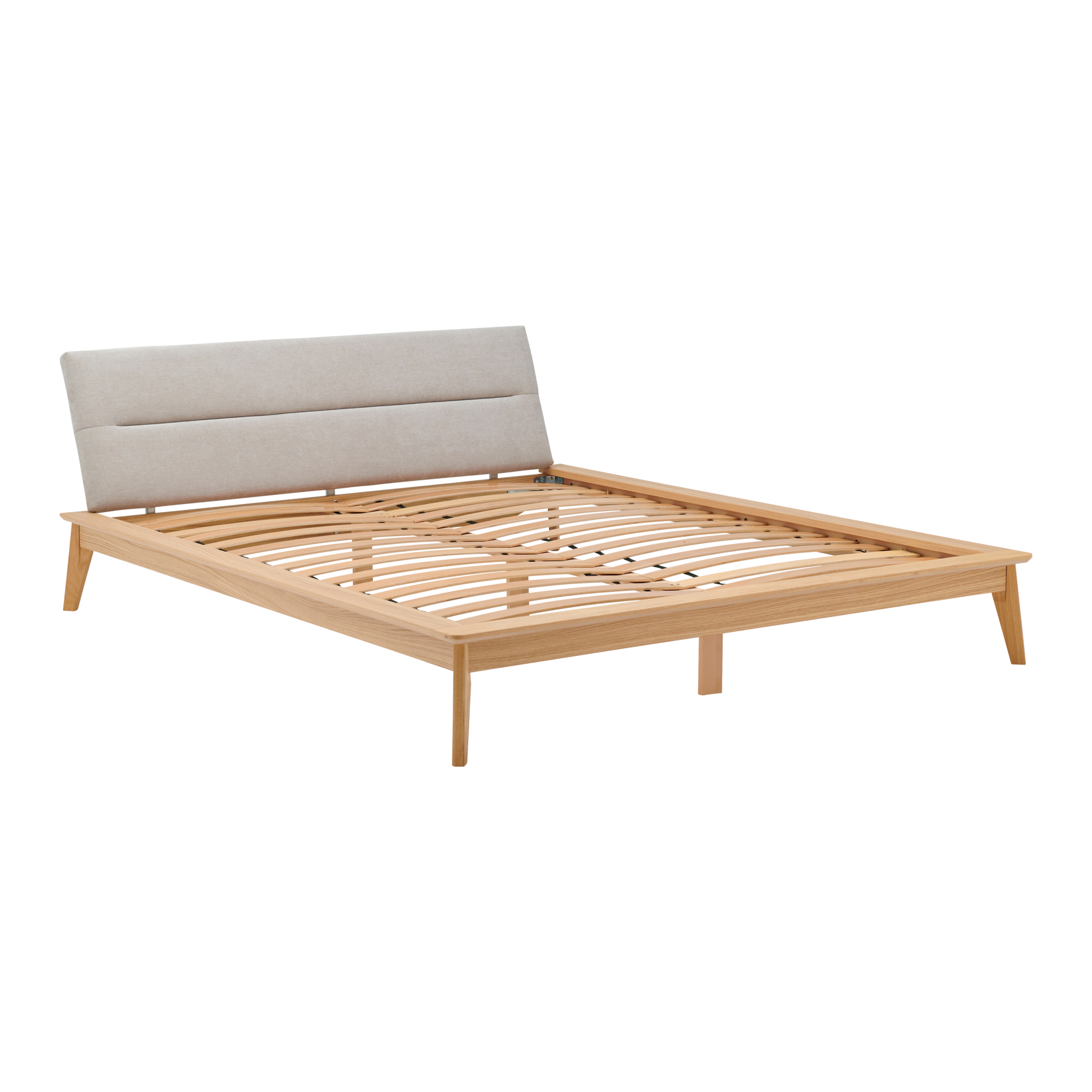 Lit bois avec tête de lit tissu Atia CAMIF - Beige - 140 x 190 cm
