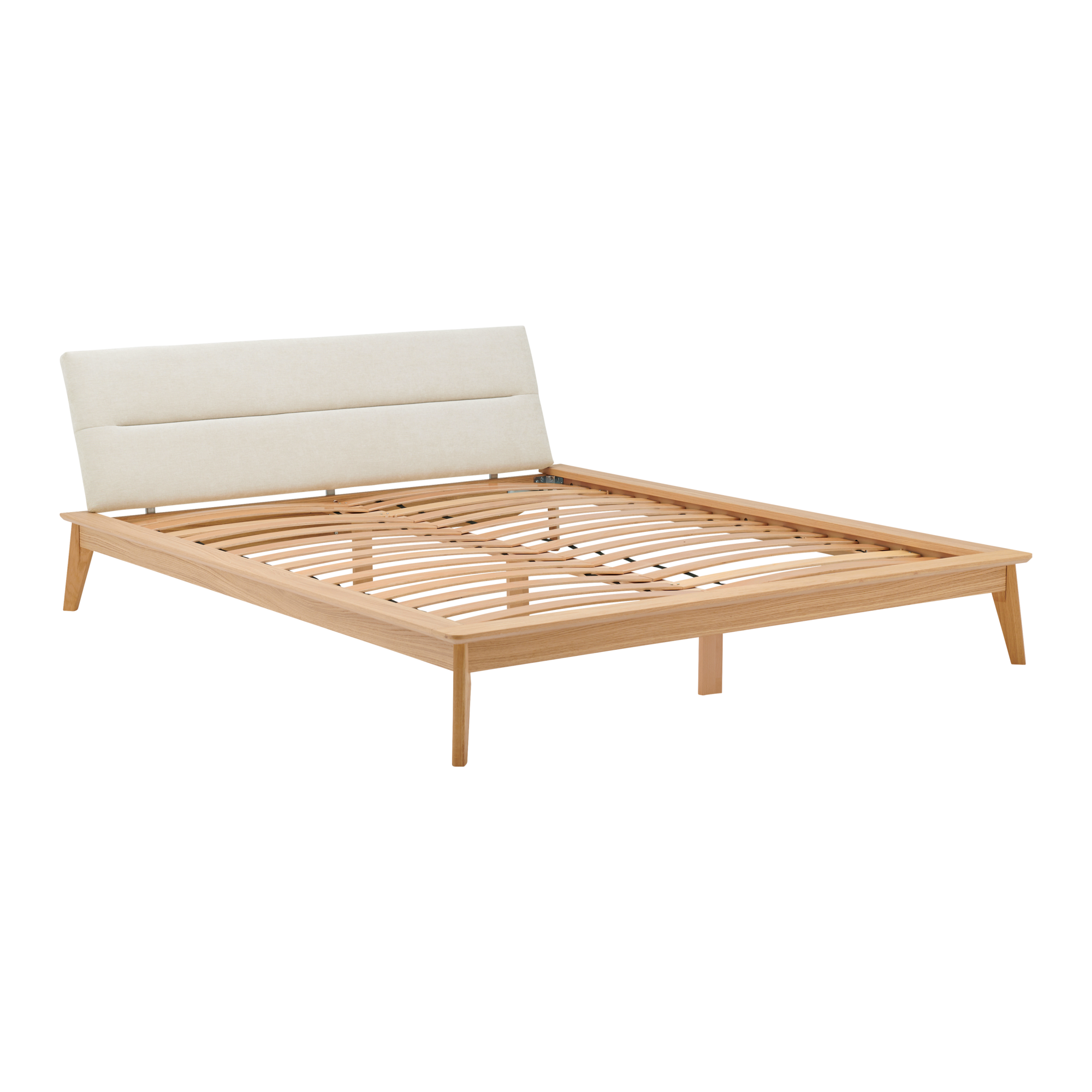 Lit bois avec tête de lit tissu Atia CAMIF - Ecru - 140 x 190 cm