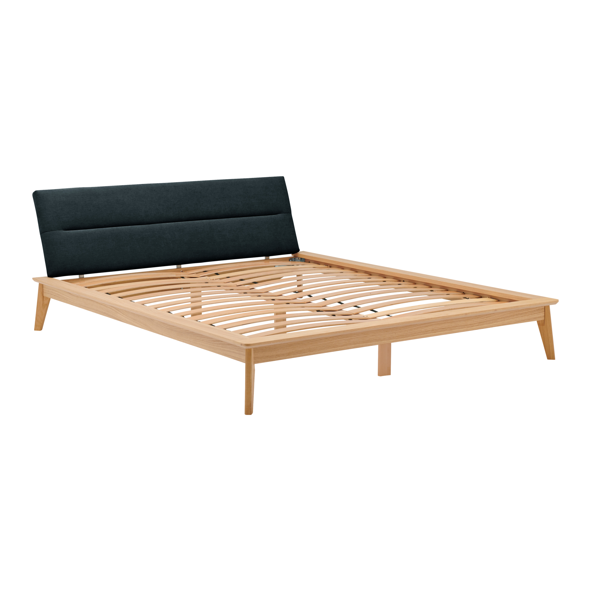 Lit bois avec tête de lit tissu Atia CAMIF - Gris Foncé - 140 x 190 cm