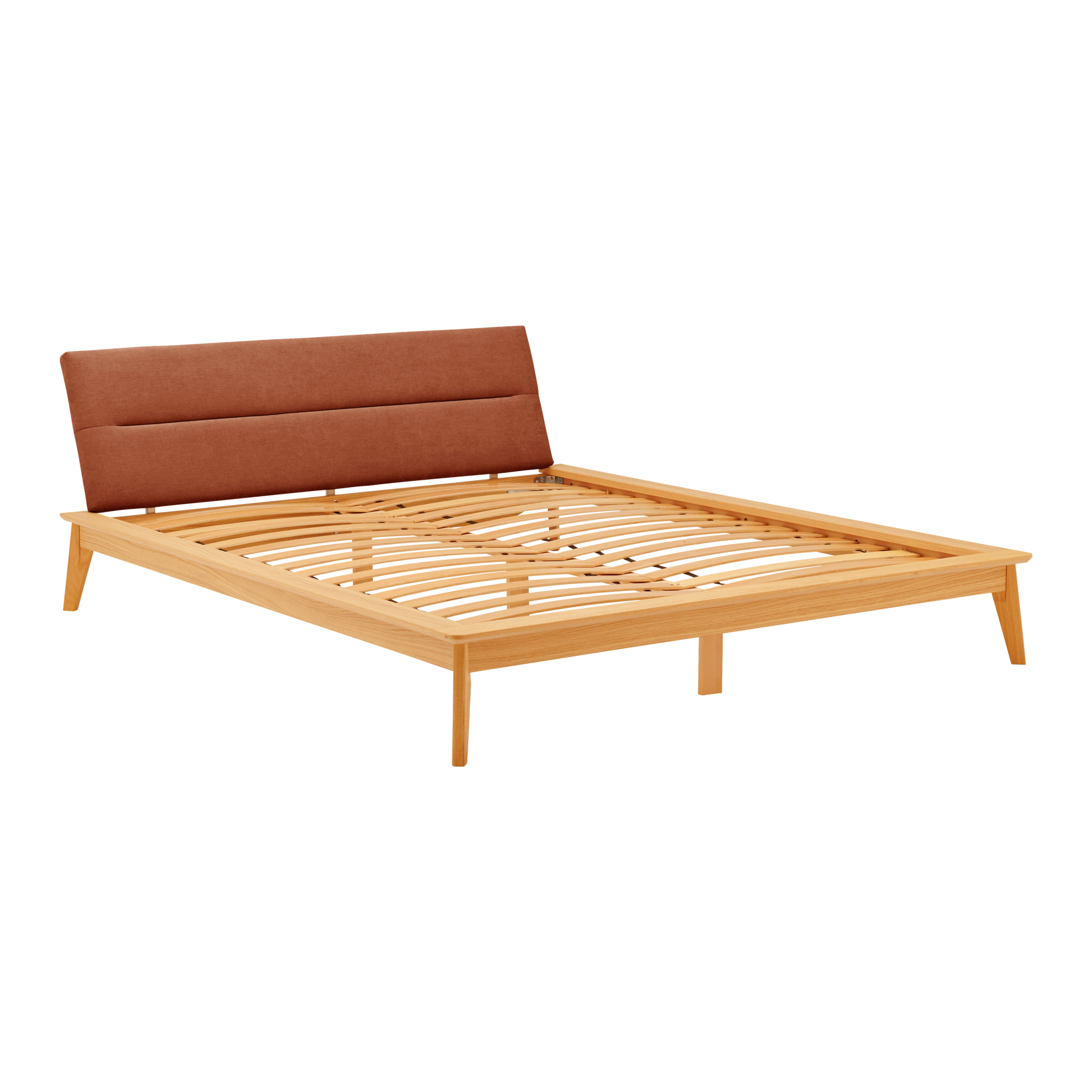 Lit bois avec tête de lit tissu Atia CAMIF - Terracotta - 140 x 190 cm