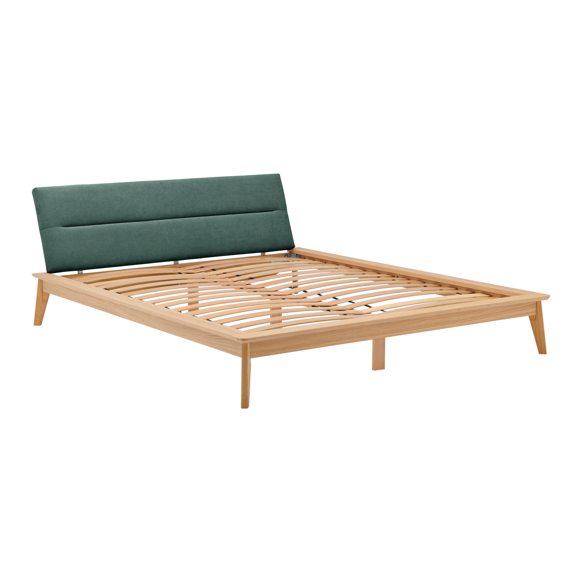 Lit bois avec tête de lit tissu Atia CAMIF - Vert foncé - 140 x 190 cm