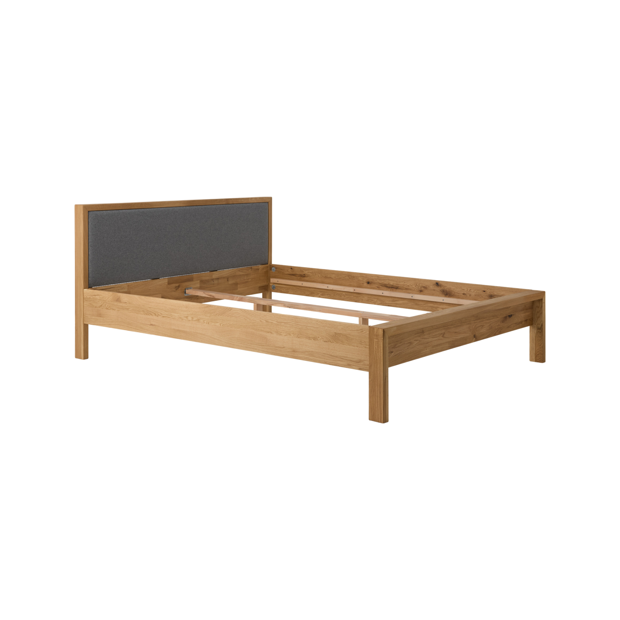 Lit avec tête de lit en tissu et chevet en option chêne massif Conor - 140 x 190 cm