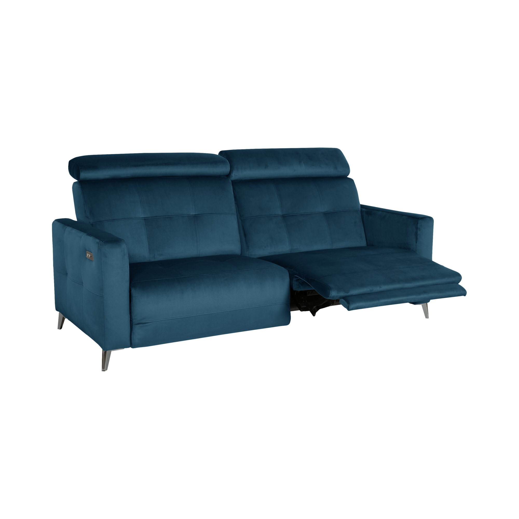 Canapé relax électrique velours Cheverny INNOV'STYLE - Bleu Canard - 2 places