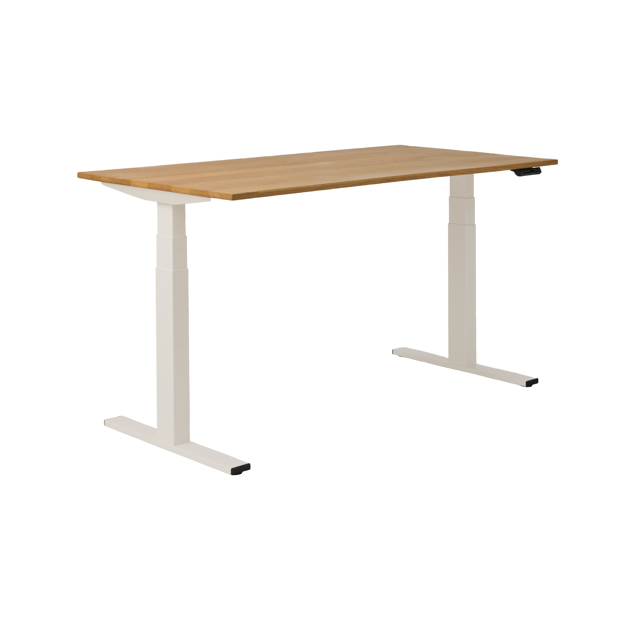 Bureau électrique assis-debout ergonomique Maxence - Plateau Chêne/ Pied Blanc - 120 x 70 cm
