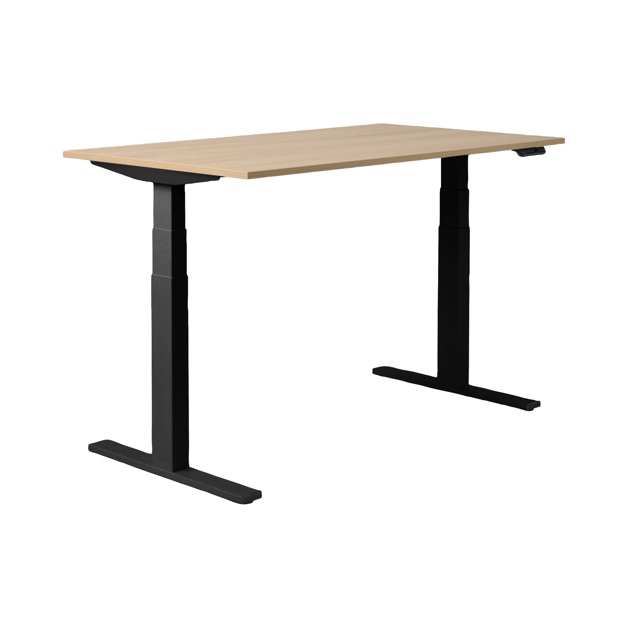 Bureau électrique assis-debout ergonomique Marley - Plateau Bois Clair/Pieds Noirs - 140 x 80 cm