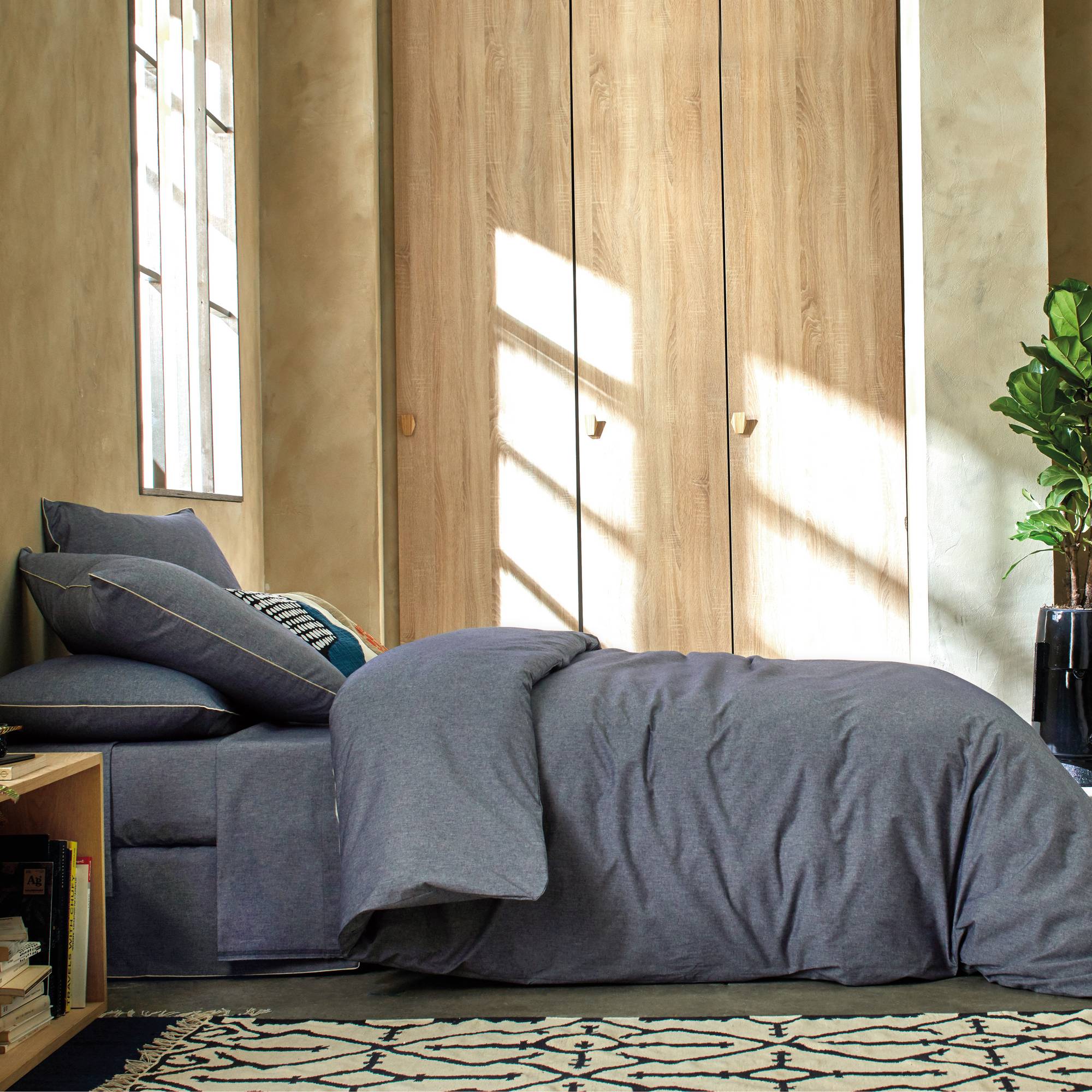 Housse de couette coton bio et recyclé Ressources BLANC DES VOSGES - Indigo - 300 x 240 cm