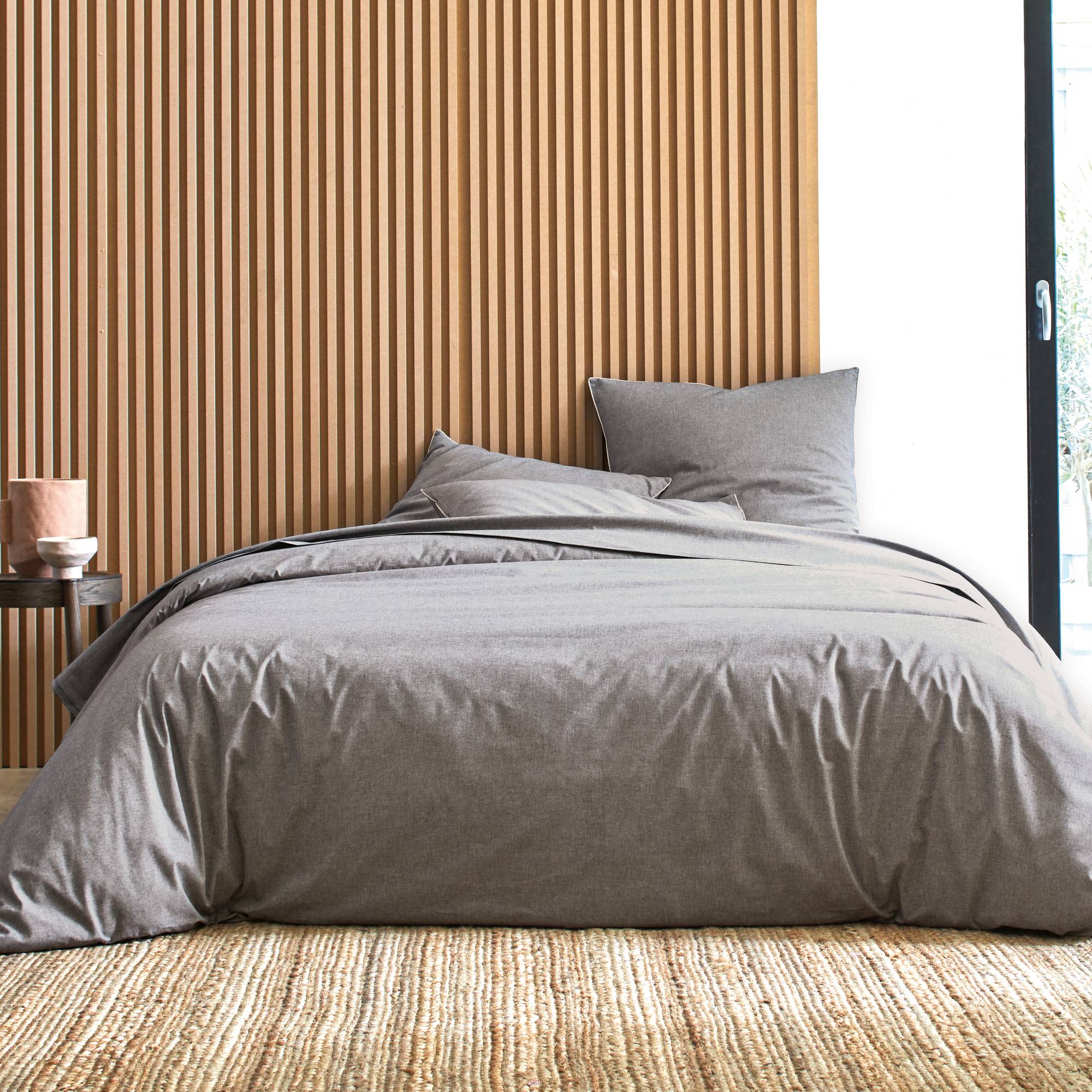 Housse de couette coton bio et recyclé Ressources BLANC DES VOSGES - Anthracite - 300 x 240 cm